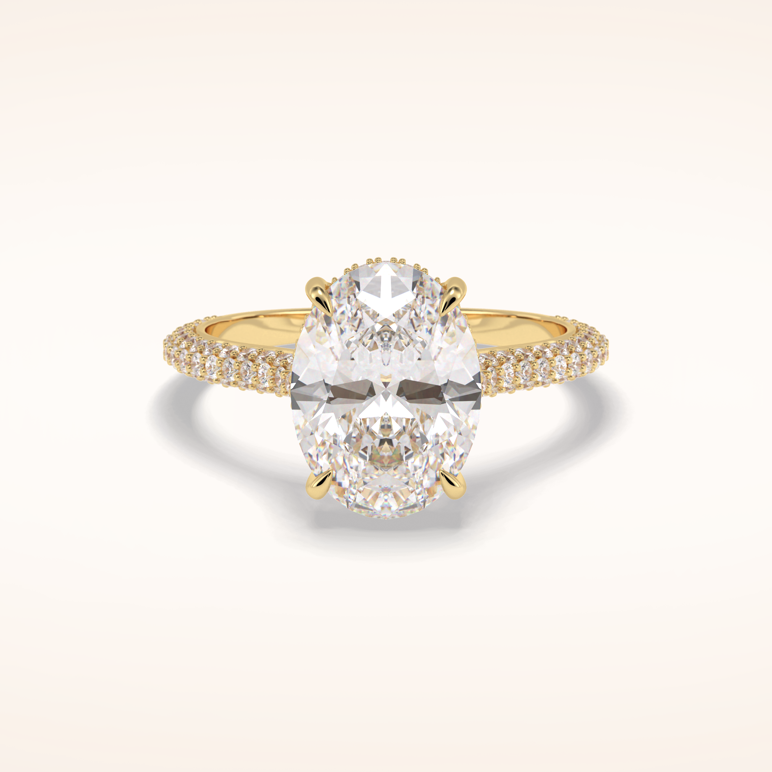 3.06 CT Oval Shaped Pave Moissanite Engagement Ring