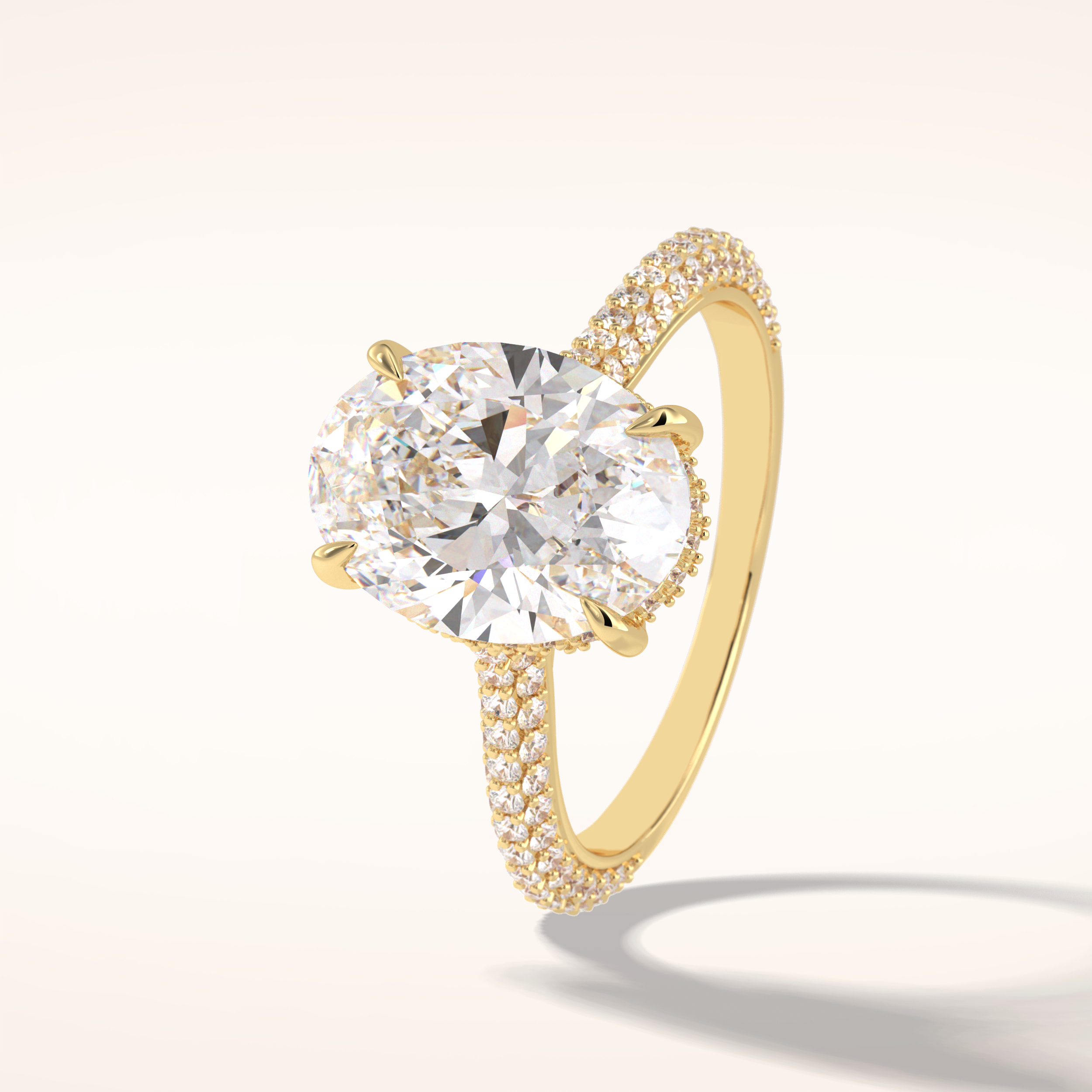 3.06 CT Oval Shaped Pave Moissanite Engagement Ring