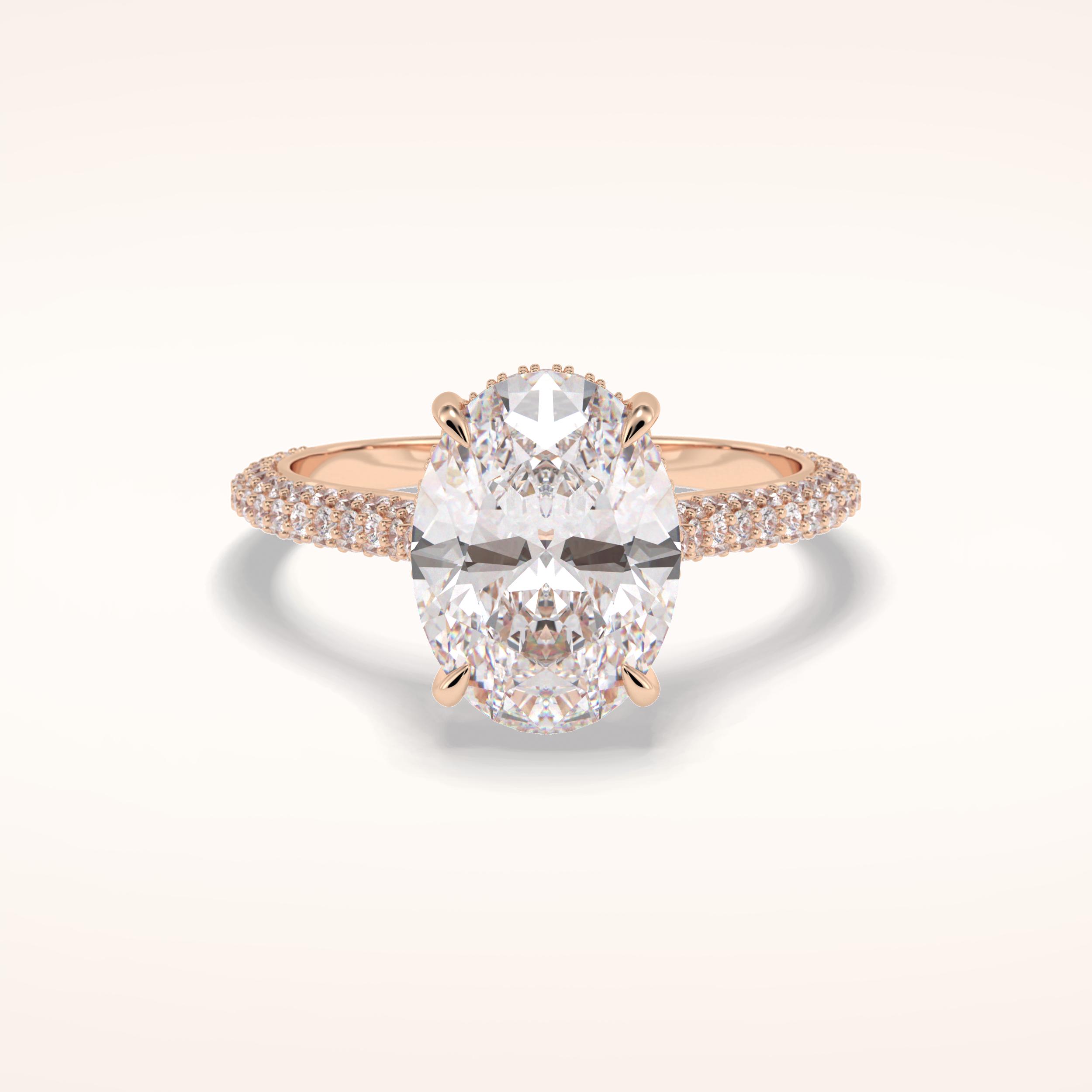 3.06 CT Oval Shaped Pave Moissanite Engagement Ring