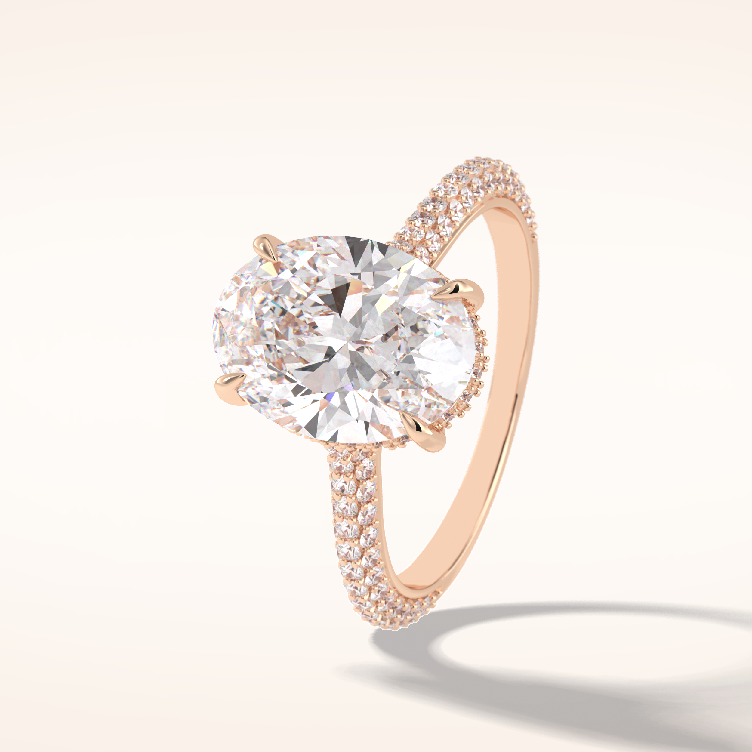 3.06 CT Oval Shaped Pave Moissanite Engagement Ring
