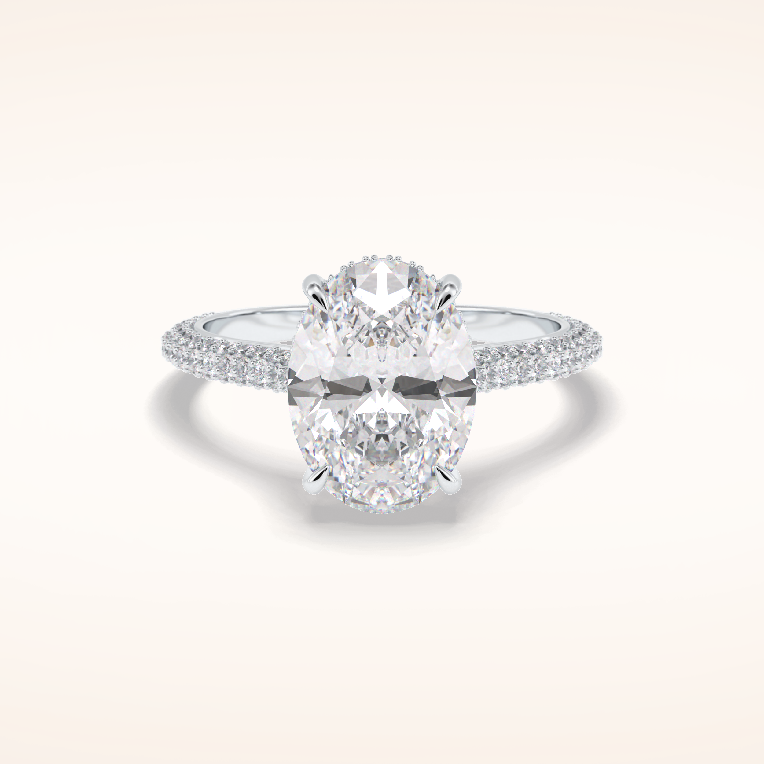 3.06 CT Oval Shaped Pave Moissanite Engagement Ring