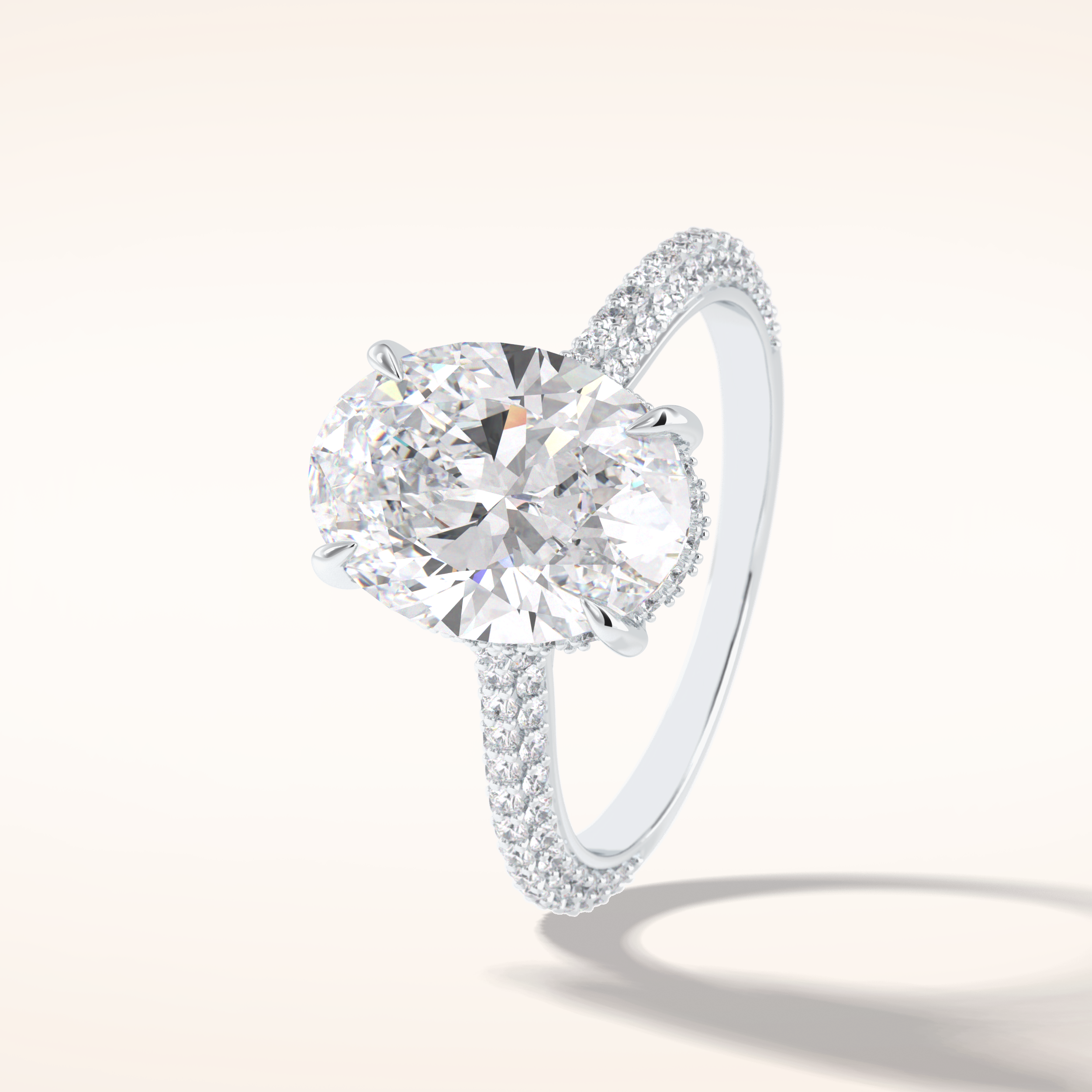 3.06 CT Oval Shaped Pave Moissanite Engagement Ring