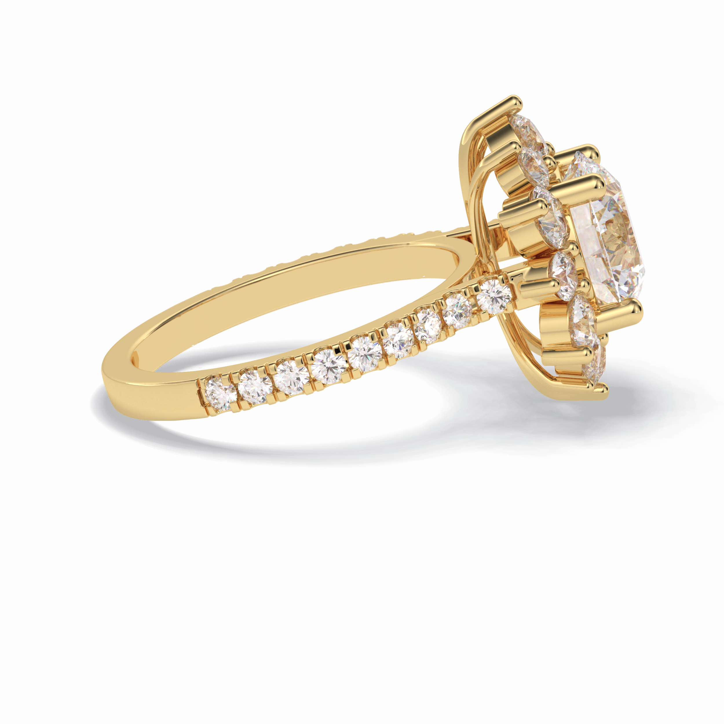 Round Cut Halo & Pave Lab Grown Diamond Engagement Ring