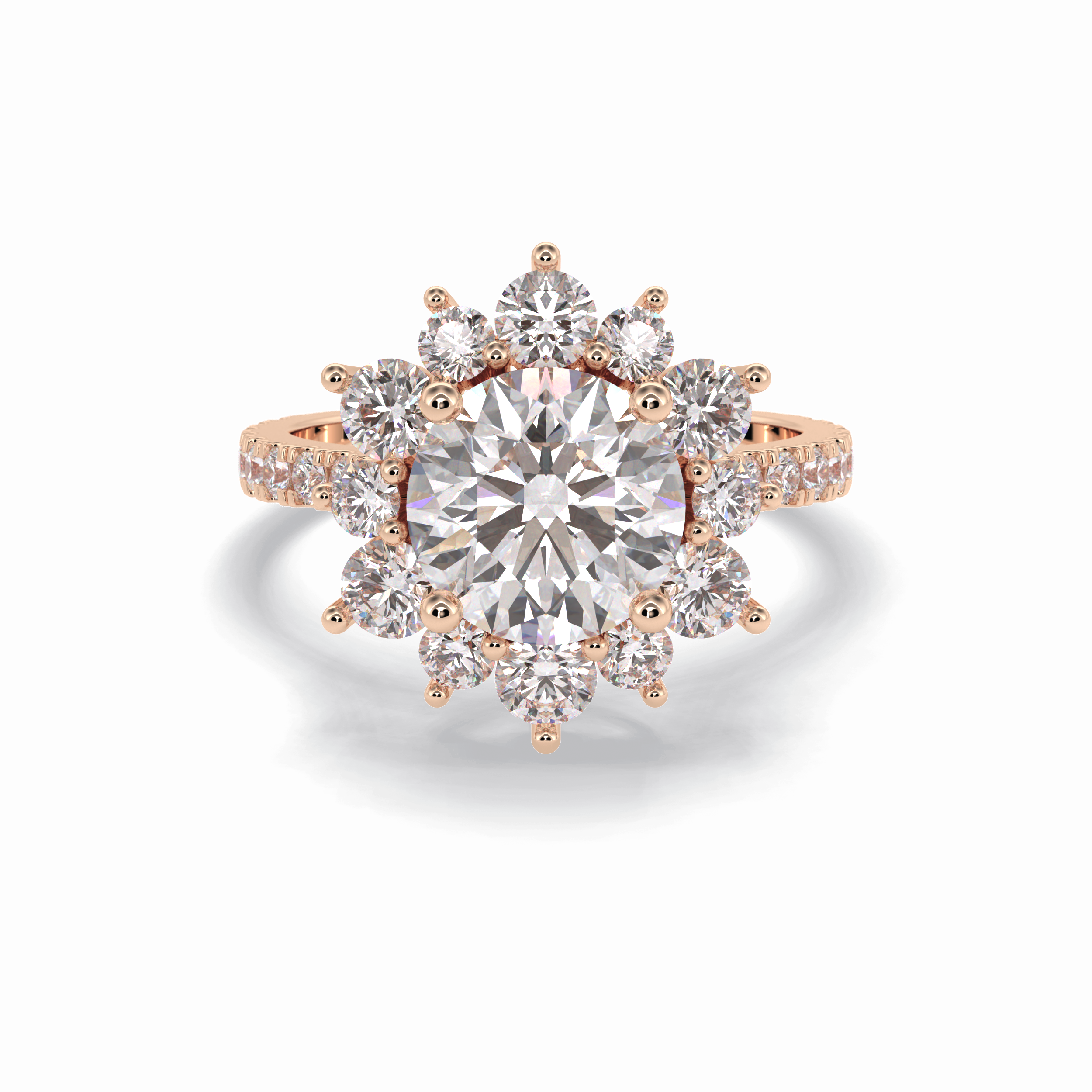 Round Cut Halo & Pave Lab Grown Diamond Engagement Ring