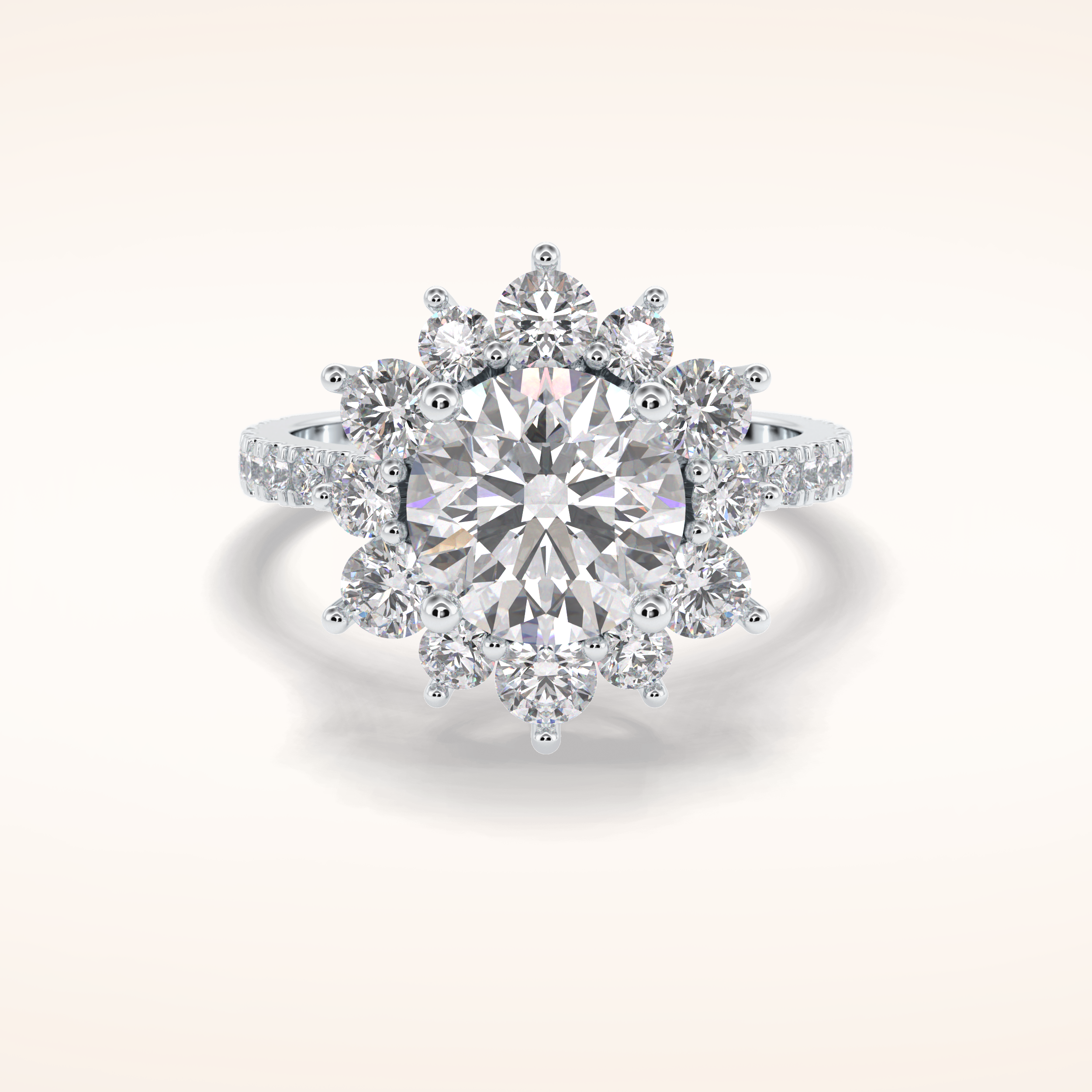 2.5 CT Round Shaped Halo & Pave Moissanite Engagement Ring