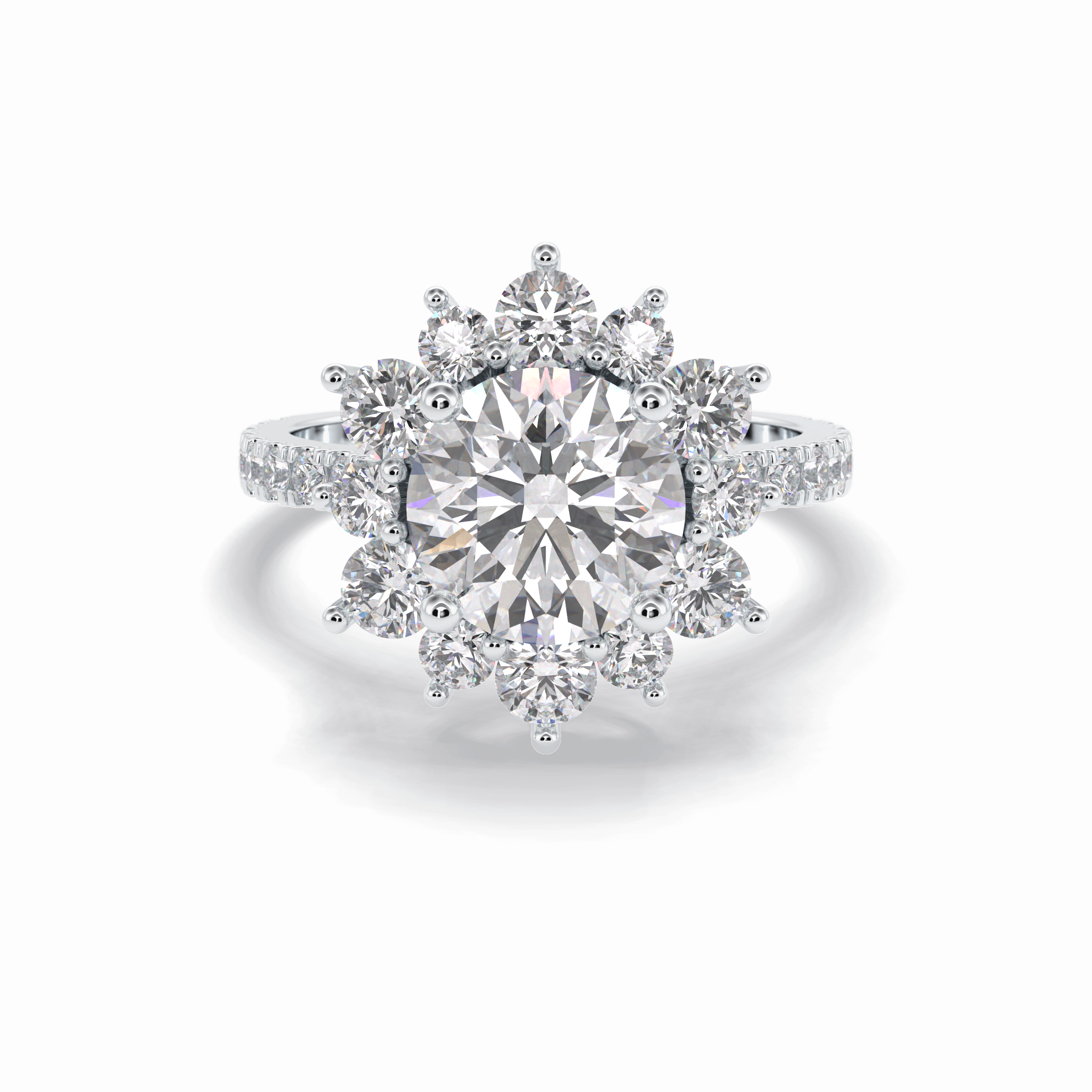 Round Cut Halo & Pave Lab Grown Diamond Engagement Ring