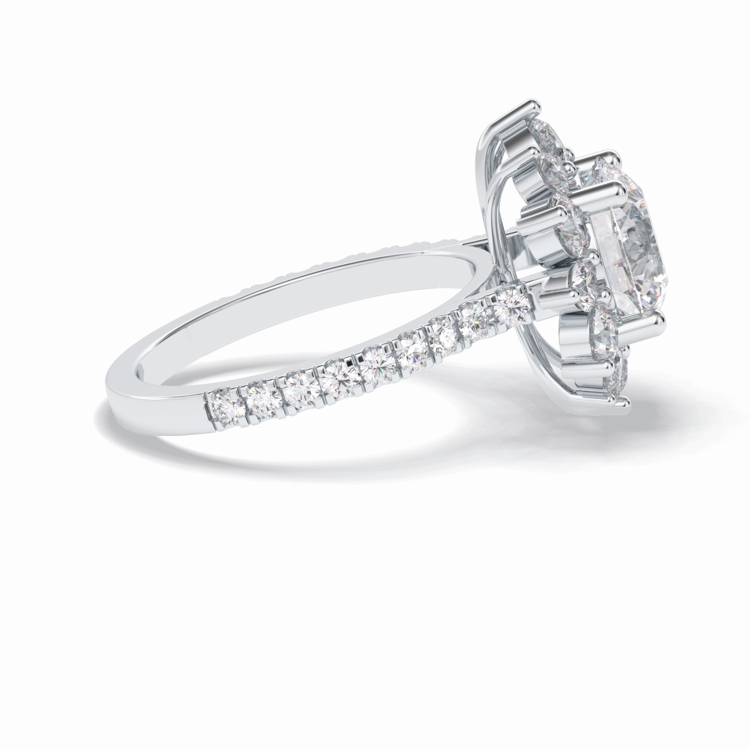 Round Cut Halo & Pave Lab Grown Diamond Engagement Ring