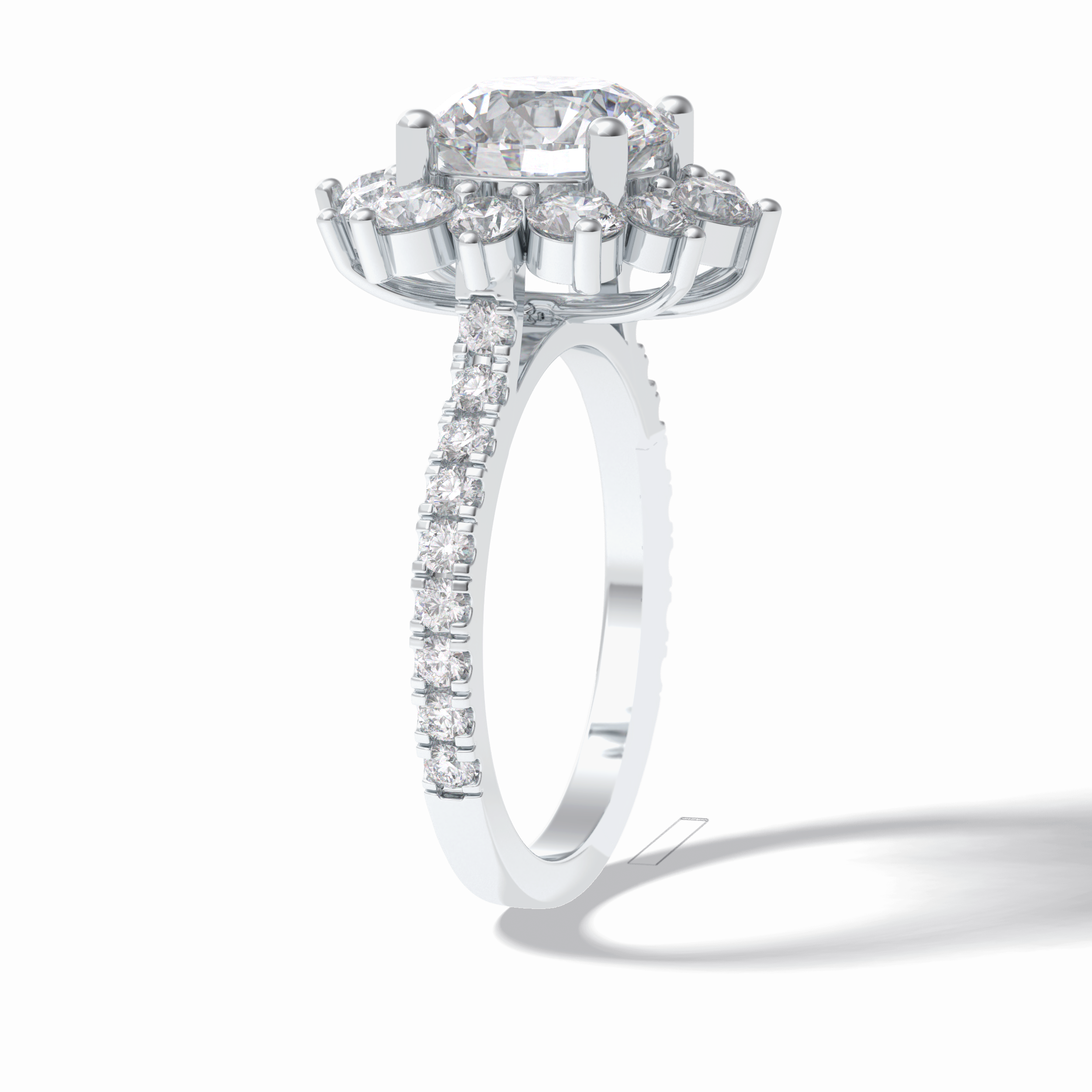 Round Cut Halo & Pave Lab Grown Diamond Engagement Ring
