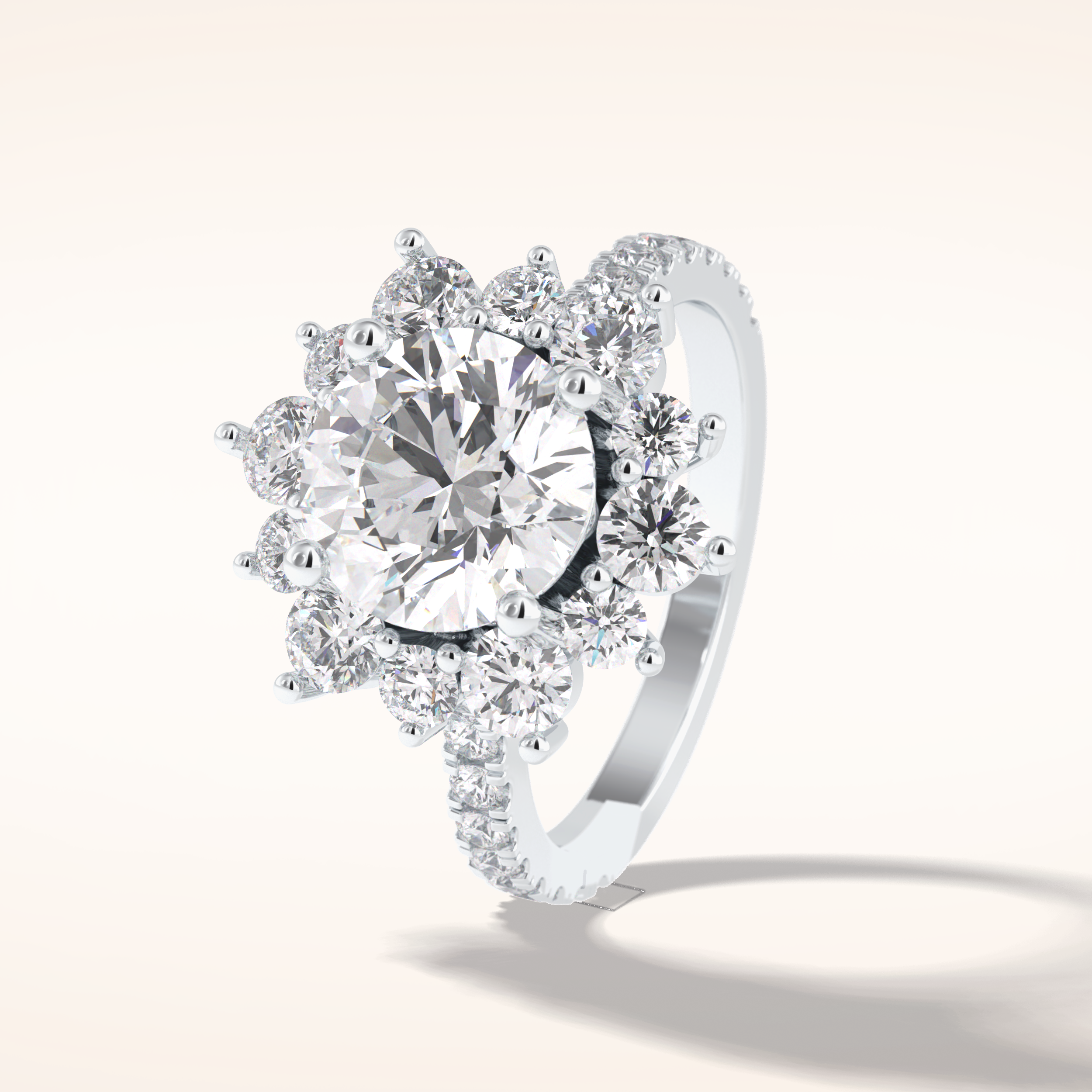 2.5 CT Round Shaped Halo & Pave Moissanite Engagement Ring