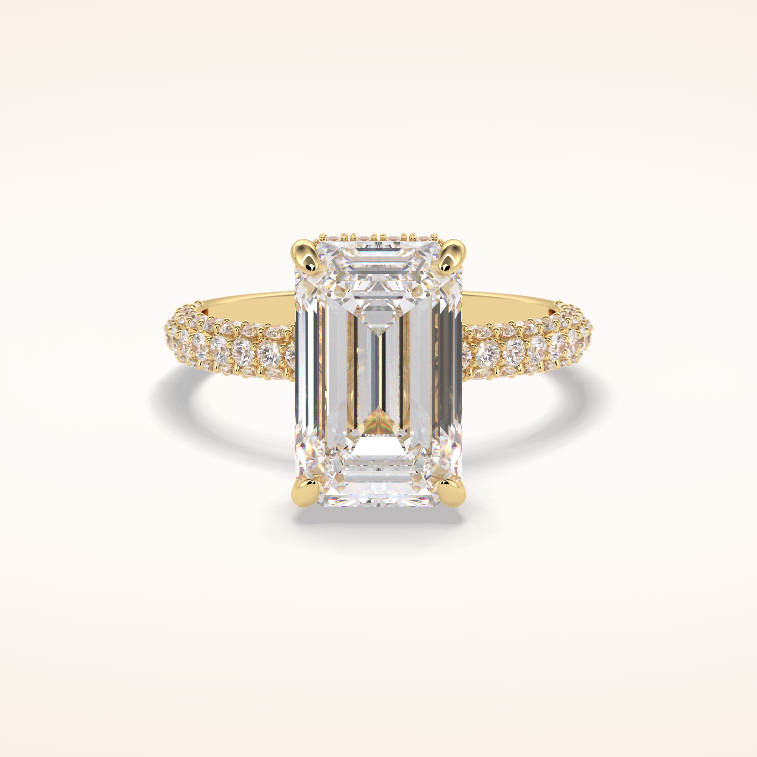 3.99 CT Emerald Shaped Hidden Halo & Pave Moissanite Engagement Ring