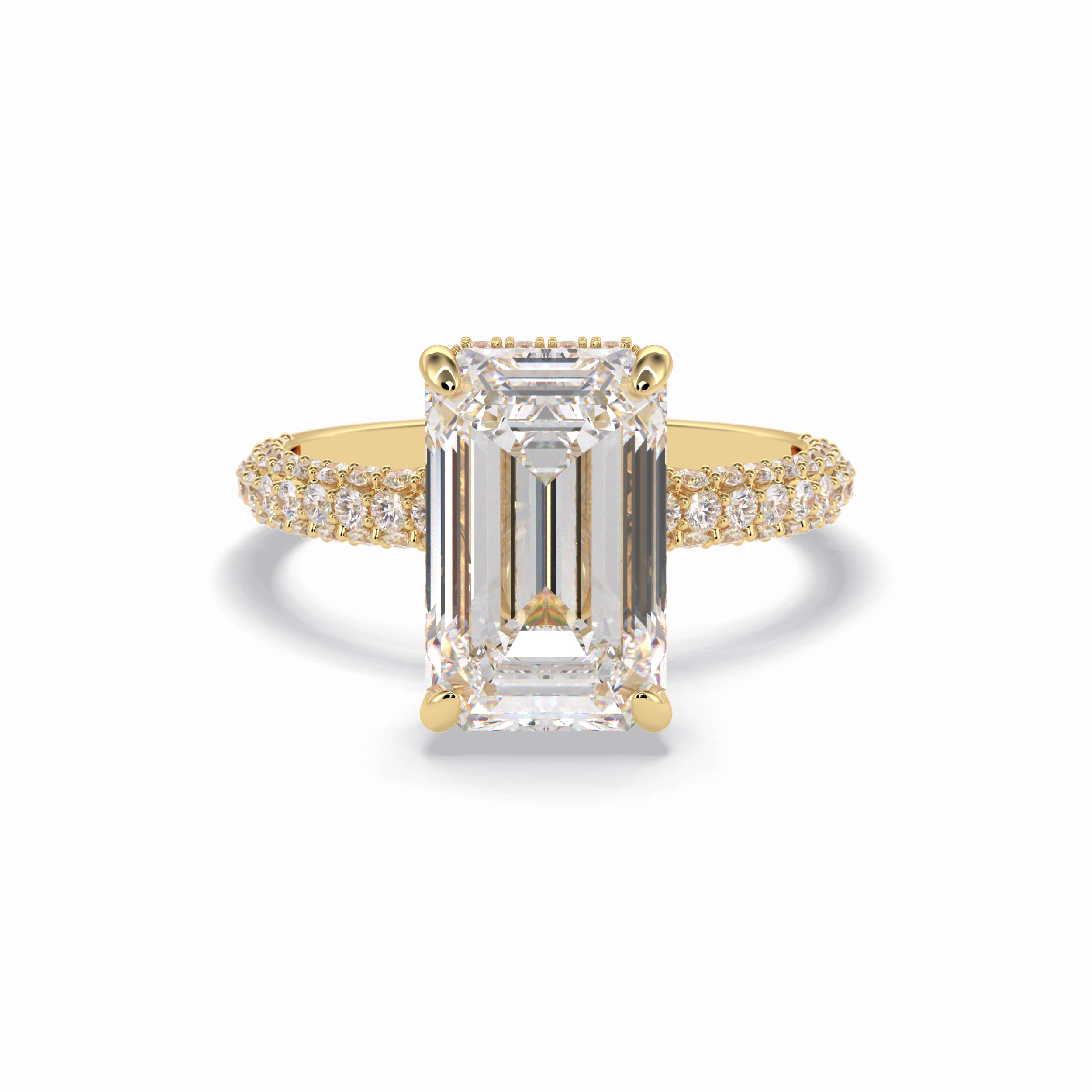 3.99 CT Emerald Cut Hidden Halo & Pave Style Moissanite Engagement Rings