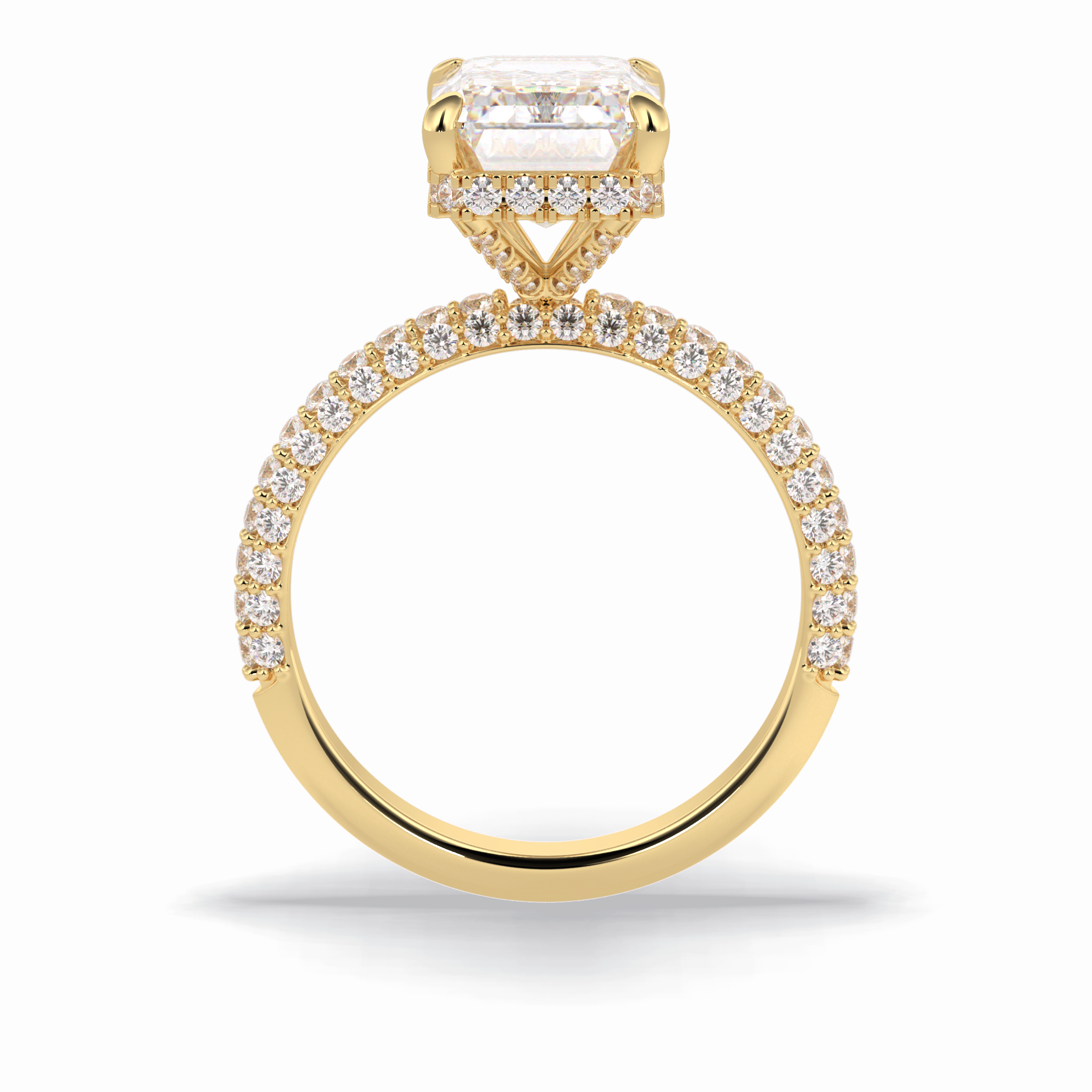 3.99 CT Emerald Cut Hidden Halo & Pave Style Moissanite Engagement Rings