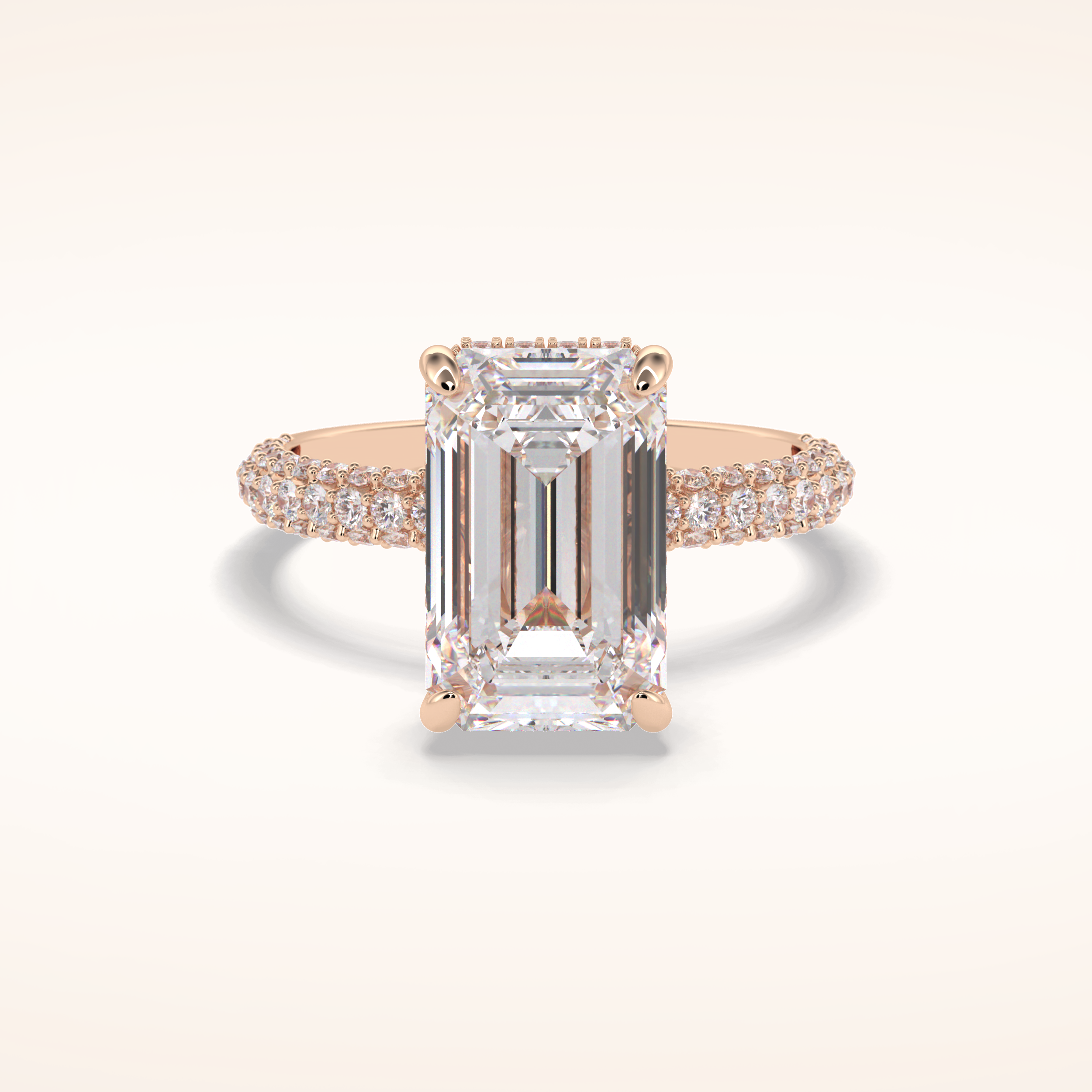 3.99 CT Emerald Shaped Hidden Halo & Pave Moissanite Engagement Ring