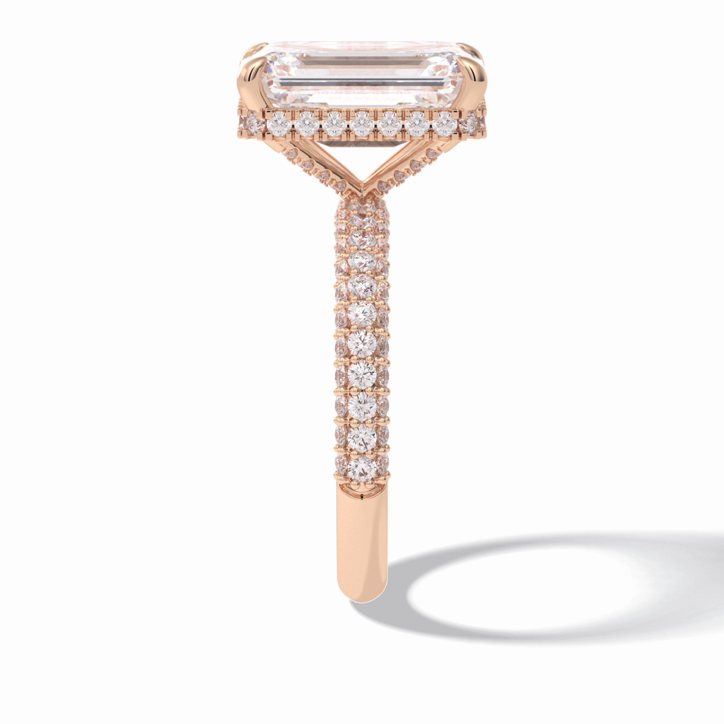 3.99 CT Emerald Cut Hidden Halo & Pave Style Moissanite Engagement Rings