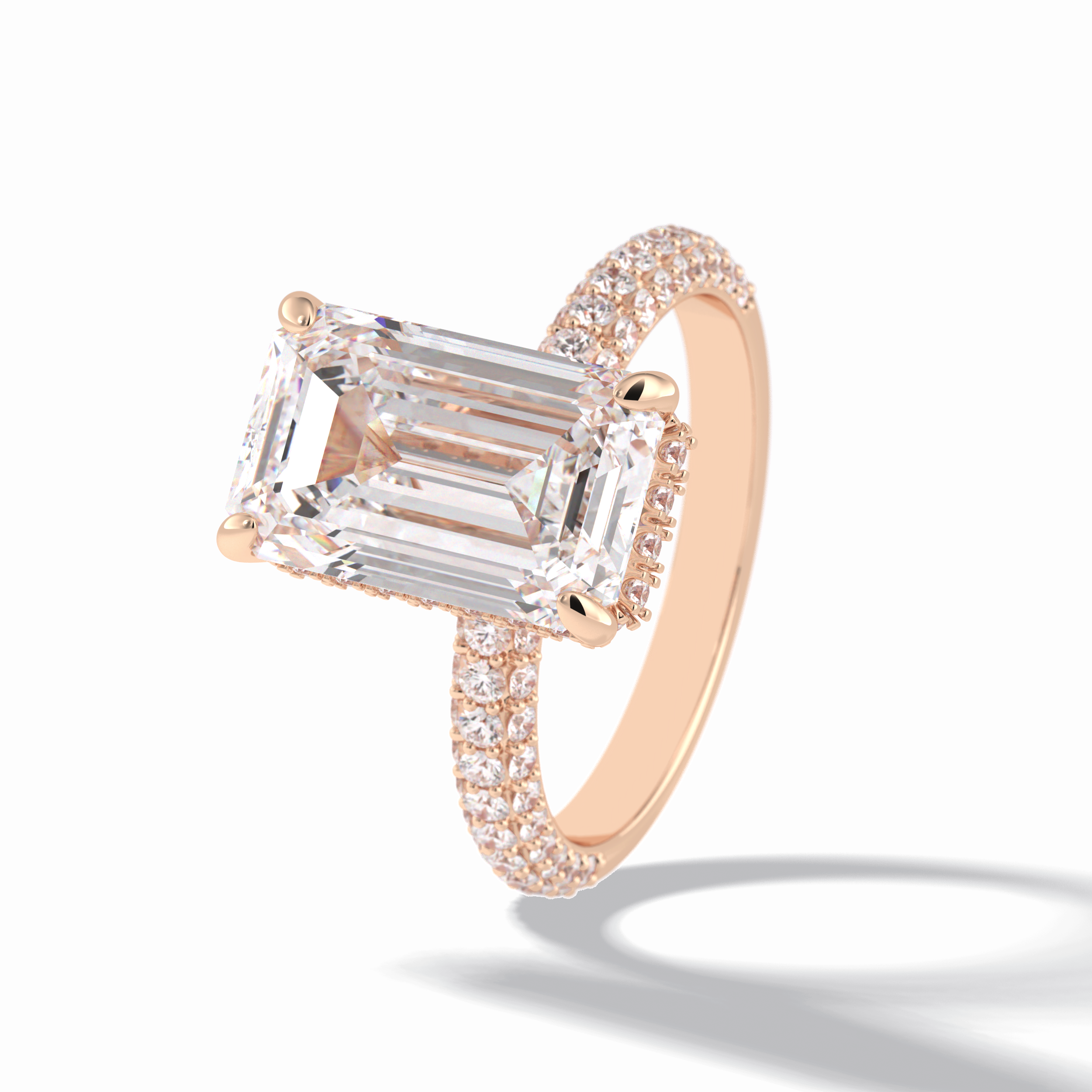 3.99 CT Emerald Cut Hidden Halo & Pave Style Moissanite Engagement Rings
