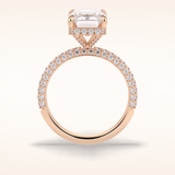 3.99 CT Emerald Shaped Hidden Halo & Pave Moissanite Engagement Ring