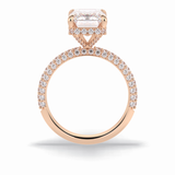 3.99 CT Emerald Cut Hidden Halo & Pave Style Moissanite Engagement Rings
