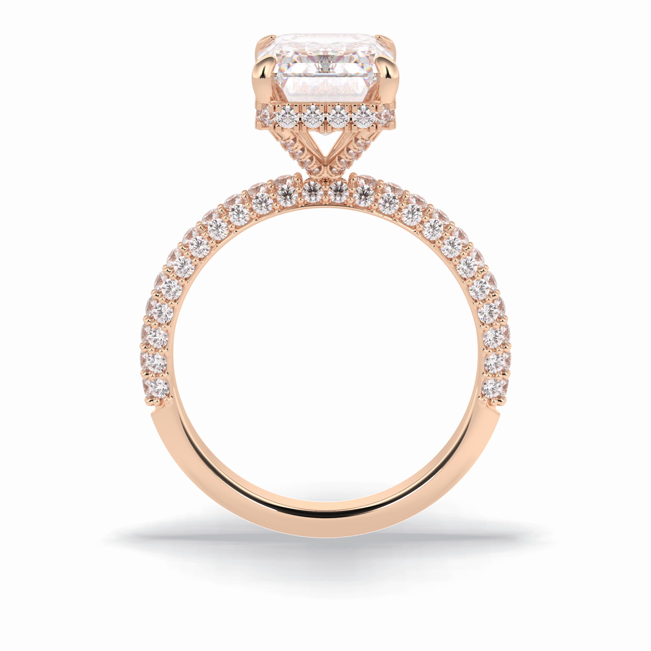 3.99 CT Emerald Cut Hidden Halo & Pave Style Moissanite Engagement Rings