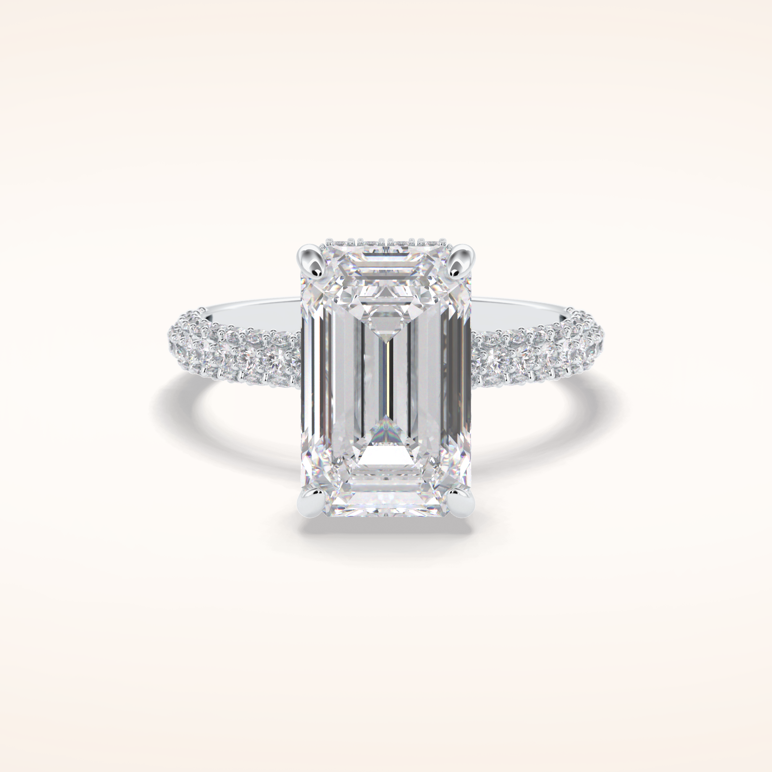 3.99 CT Emerald Shaped Hidden Halo & Pave Moissanite Engagement Ring