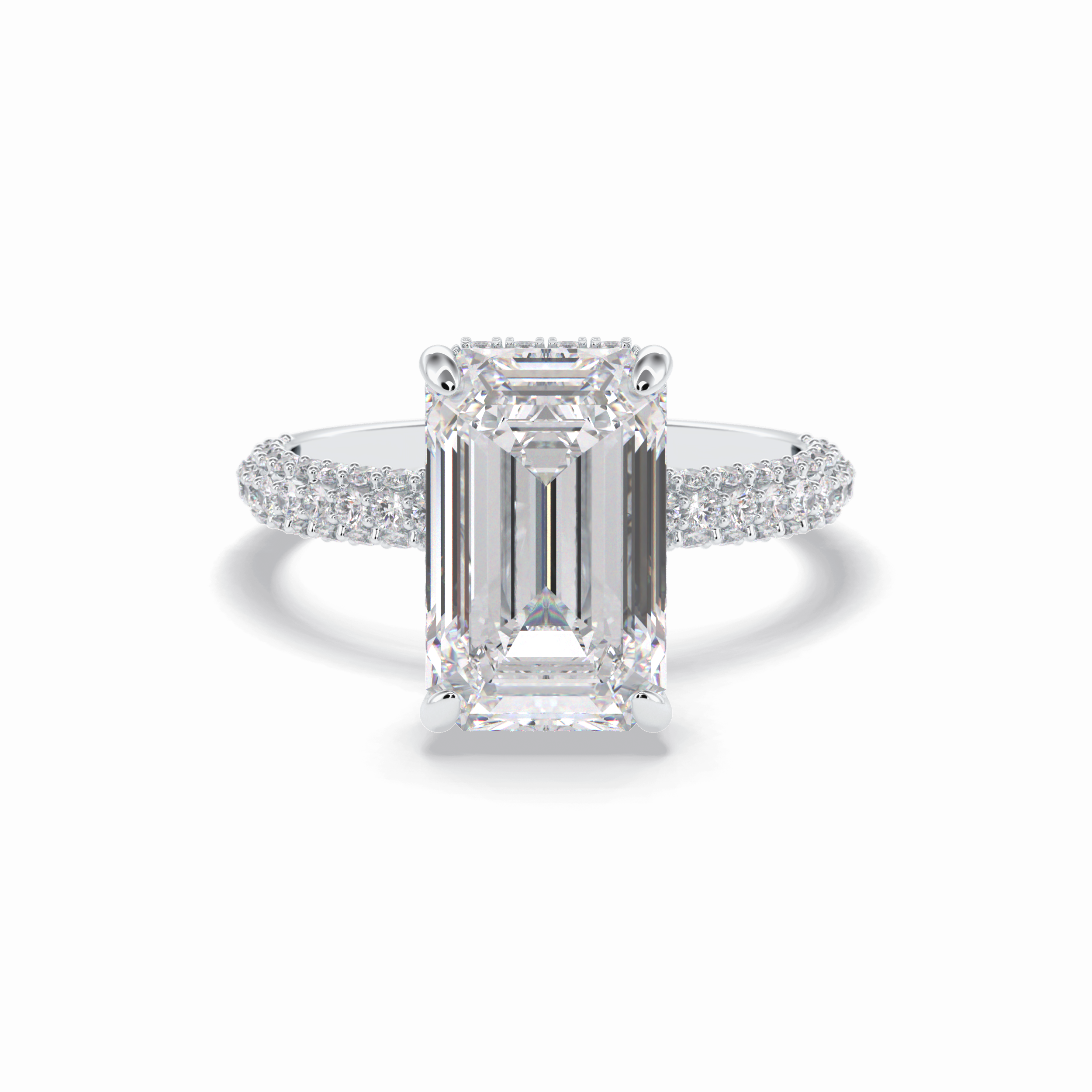 3.99 CT Emerald Cut Hidden Halo & Pave Style Moissanite Engagement Rings