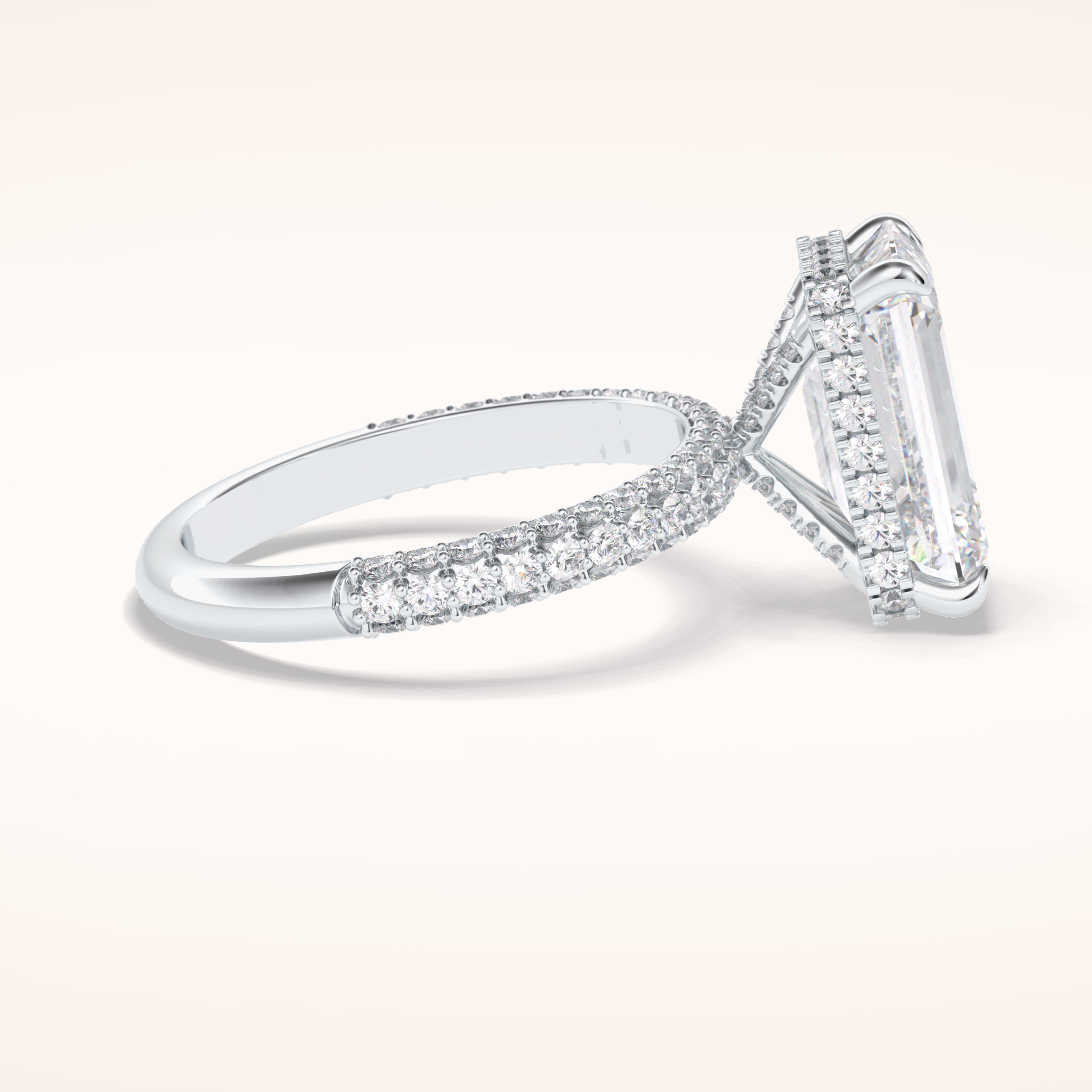3.99 CT Emerald Shaped Hidden Halo & Pave Moissanite Engagement Ring