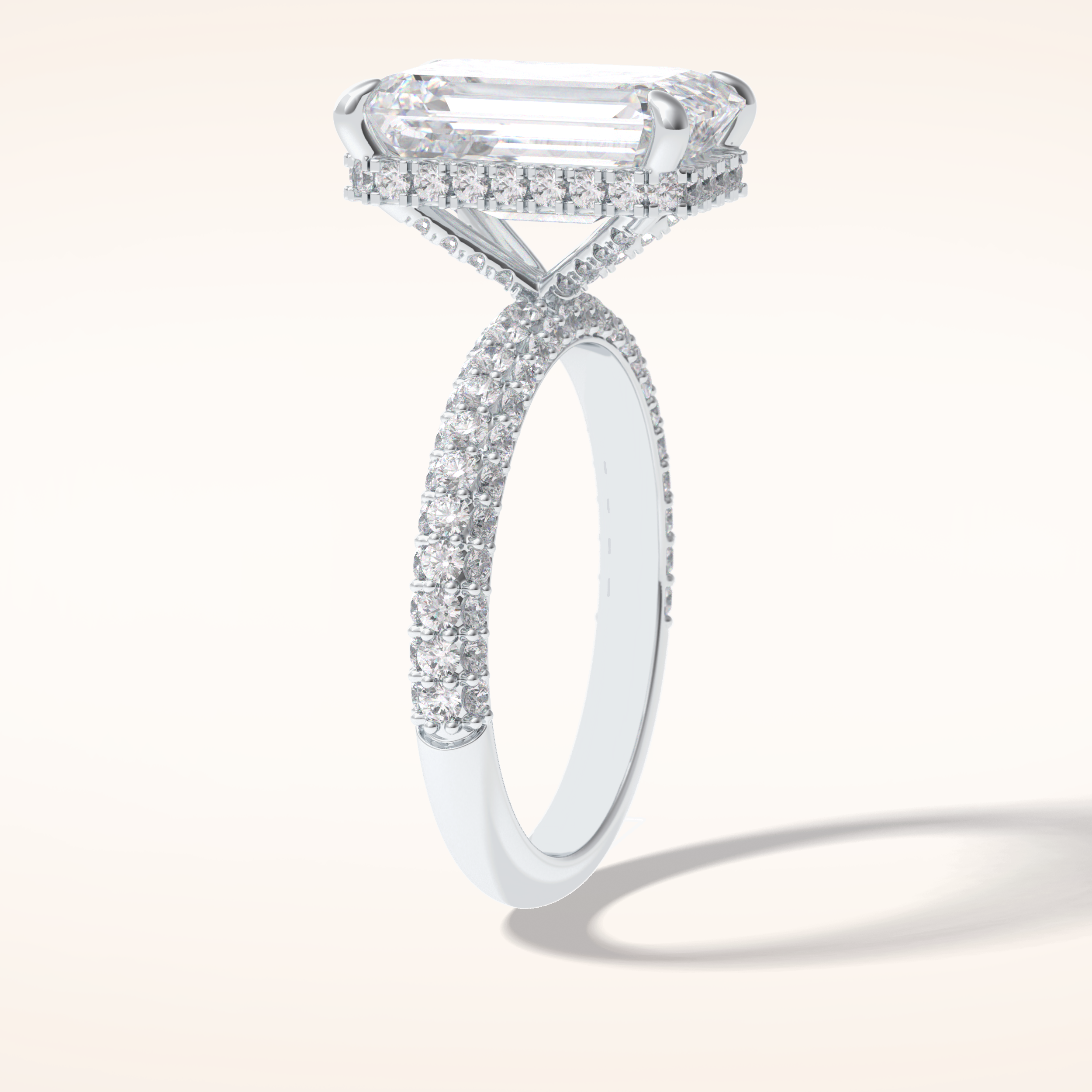 3.99 CT Emerald Shaped Hidden Halo & Pave Moissanite Engagement Ring