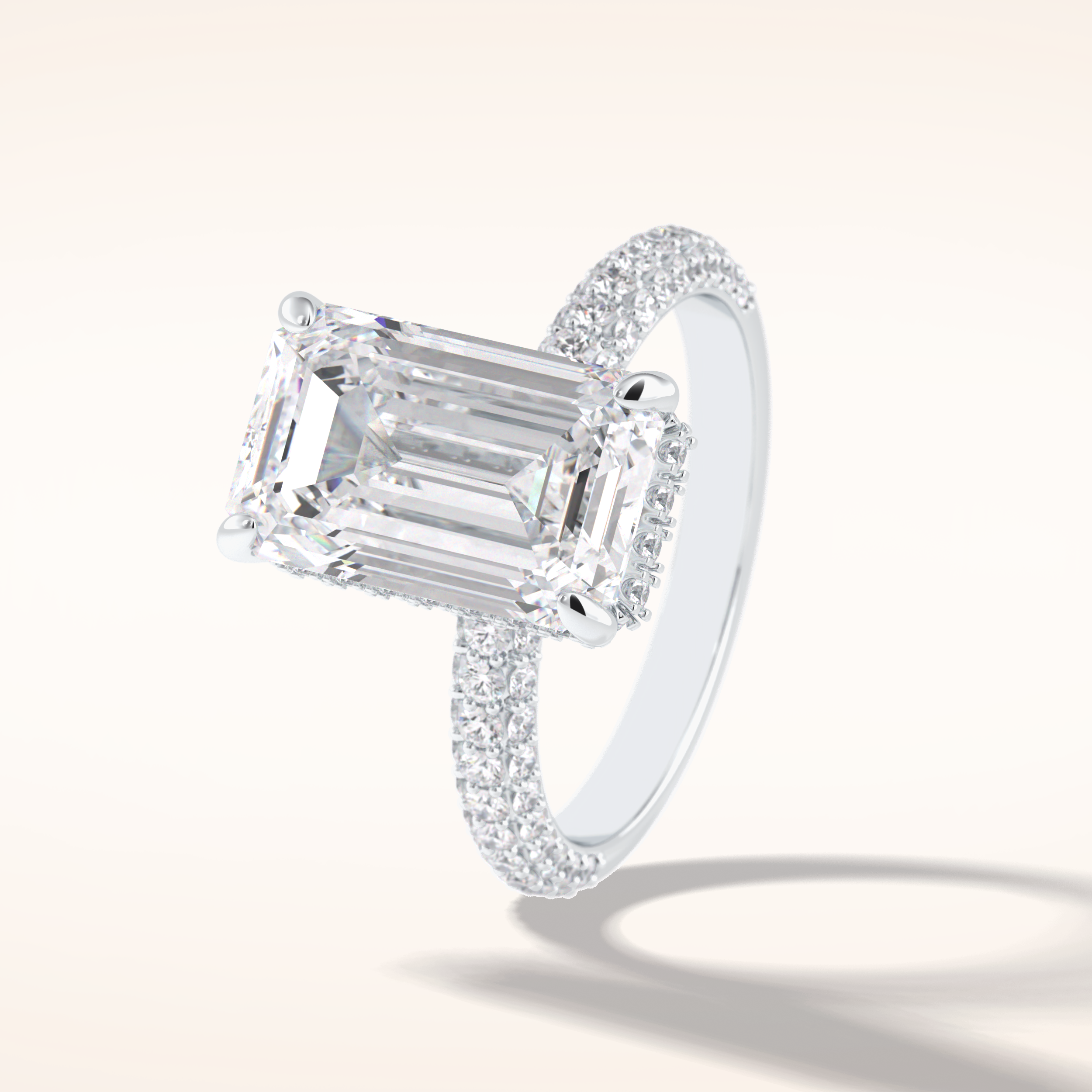 3.99 CT Emerald Shaped Hidden Halo & Pave Moissanite Engagement Ring
