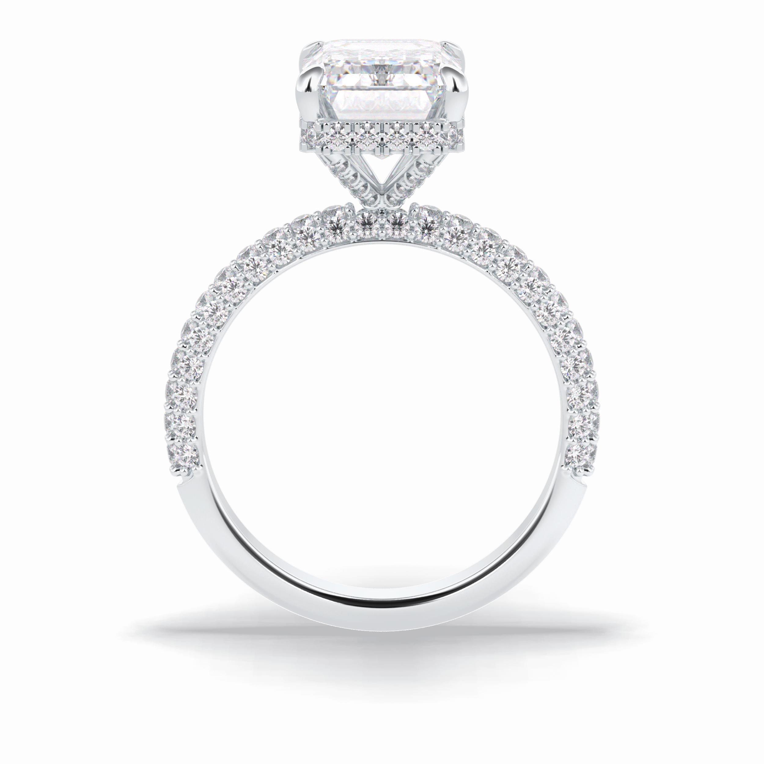 3.99 CT Emerald Cut Hidden Halo & Pave Style Moissanite Engagement Rings