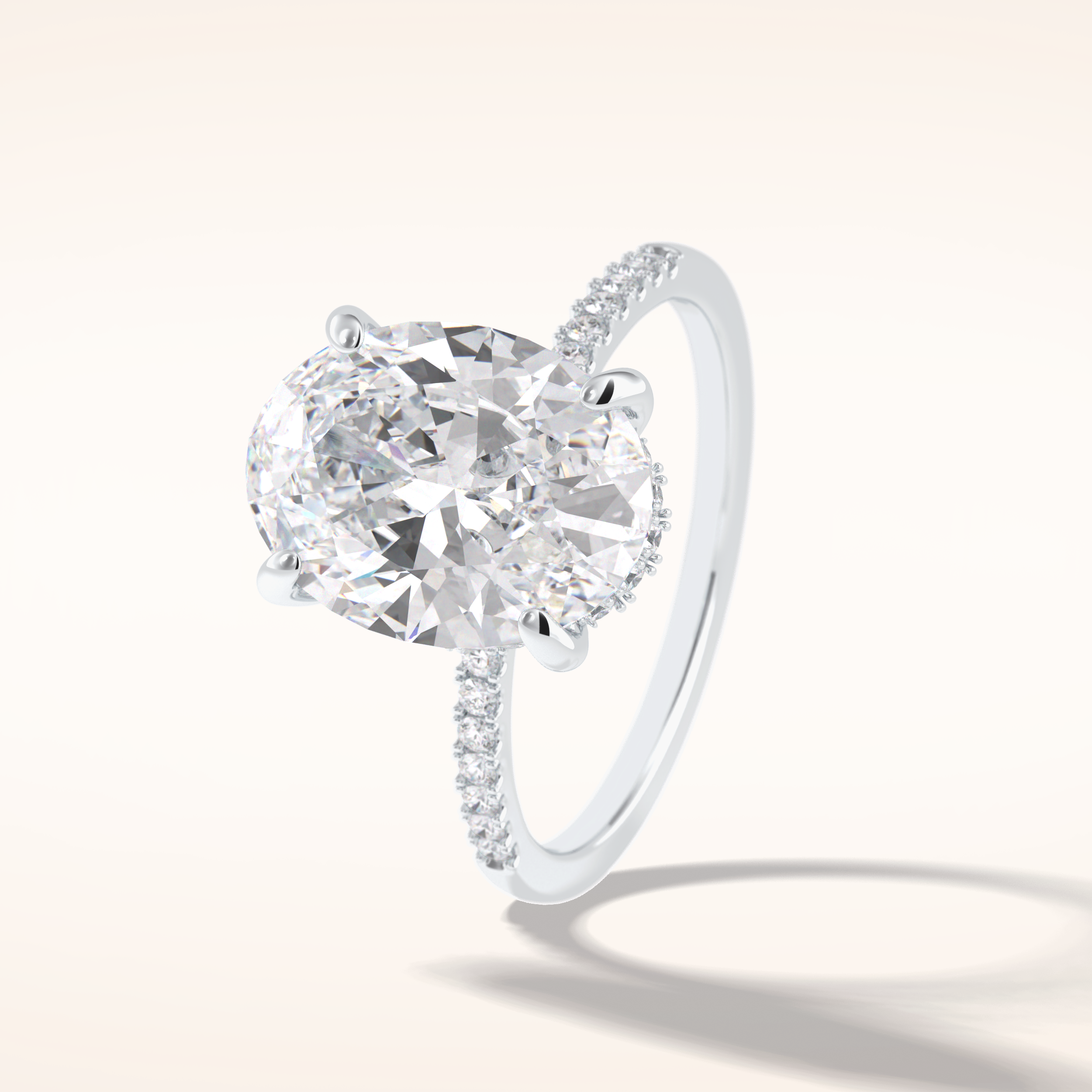 3.54 CT Oval Shaped Hidden Halo & Pave Moissanite Engagement Ring