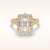 3 CT Emerald Shaped Halo & Pave Moissanite Engagement Ring