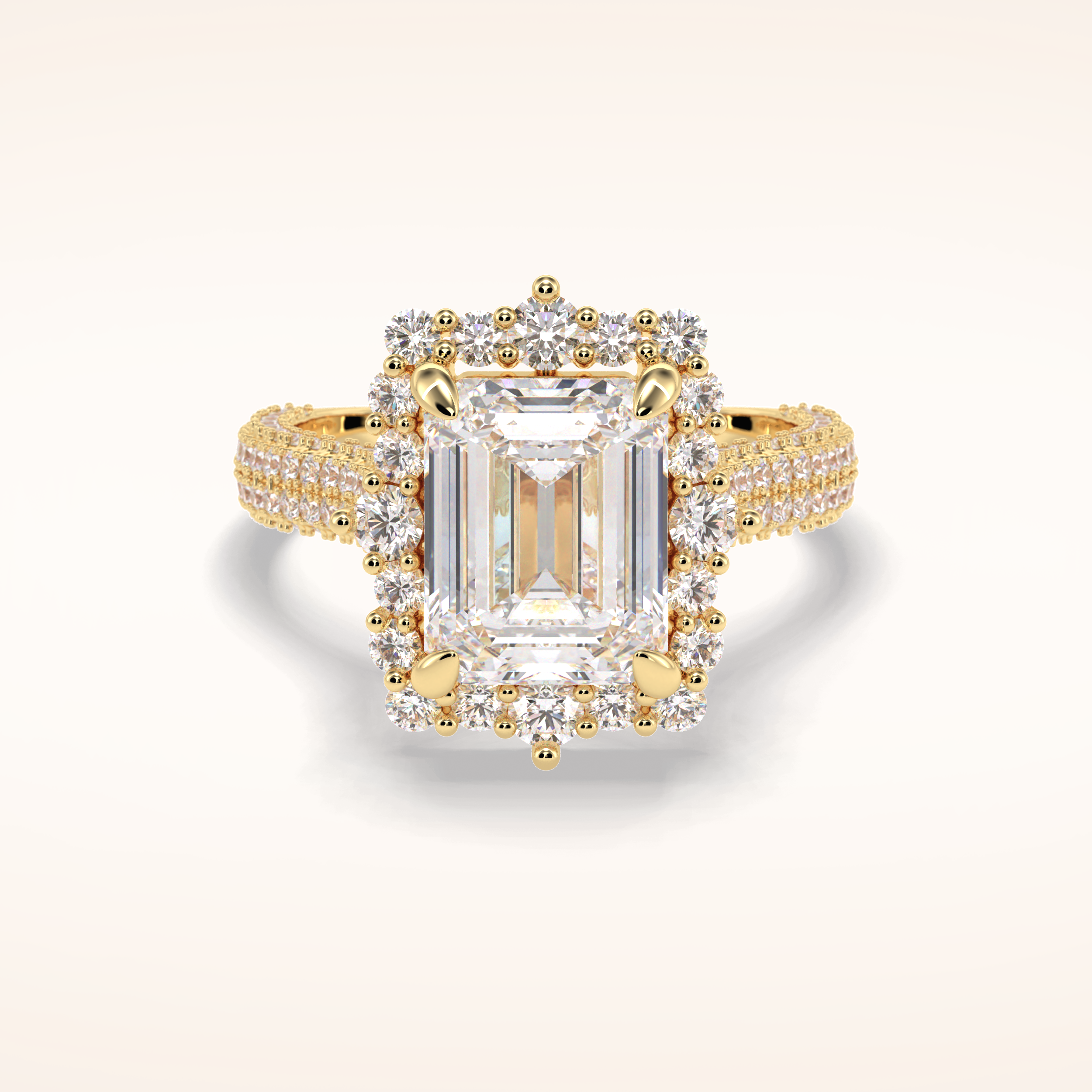 3 CT Emerald Shaped Halo & Pave Moissanite Engagement Ring
