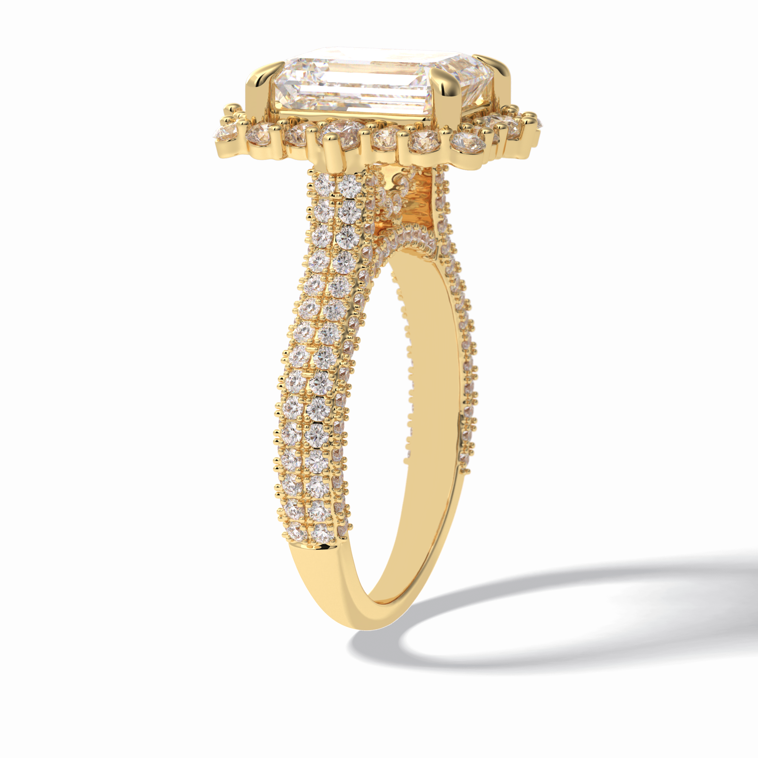 Emerald Cut Halo & Pave Lab Grown Diamond Engagement Ring