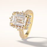 3 CT Emerald Shaped Halo & Pave Moissanite Engagement Ring