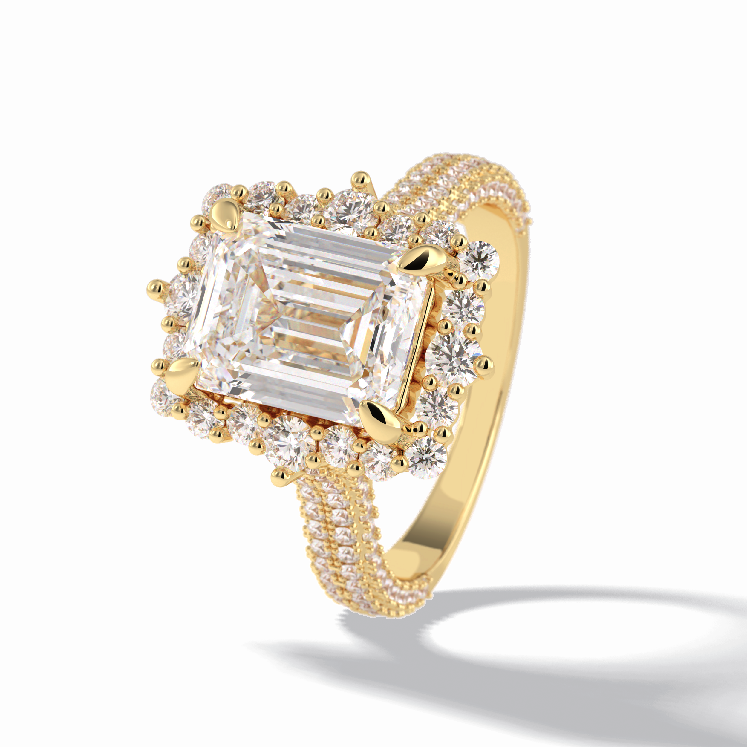 Emerald Cut Halo & Pave Lab Grown Diamond Engagement Ring