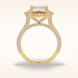 3 CT Emerald Shaped Halo & Pave Moissanite Engagement Ring