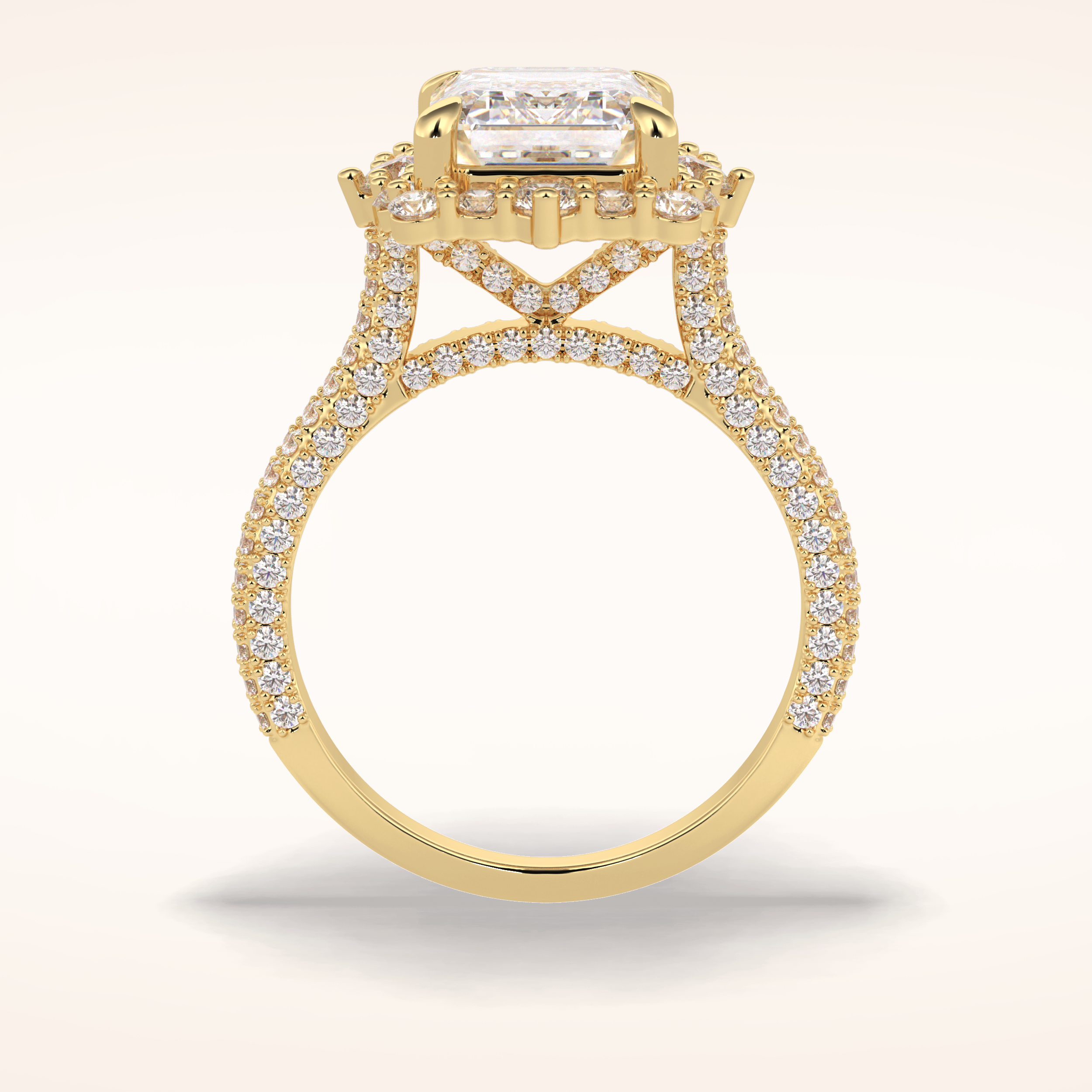3 CT Emerald Shaped Halo & Pave Moissanite Engagement Ring