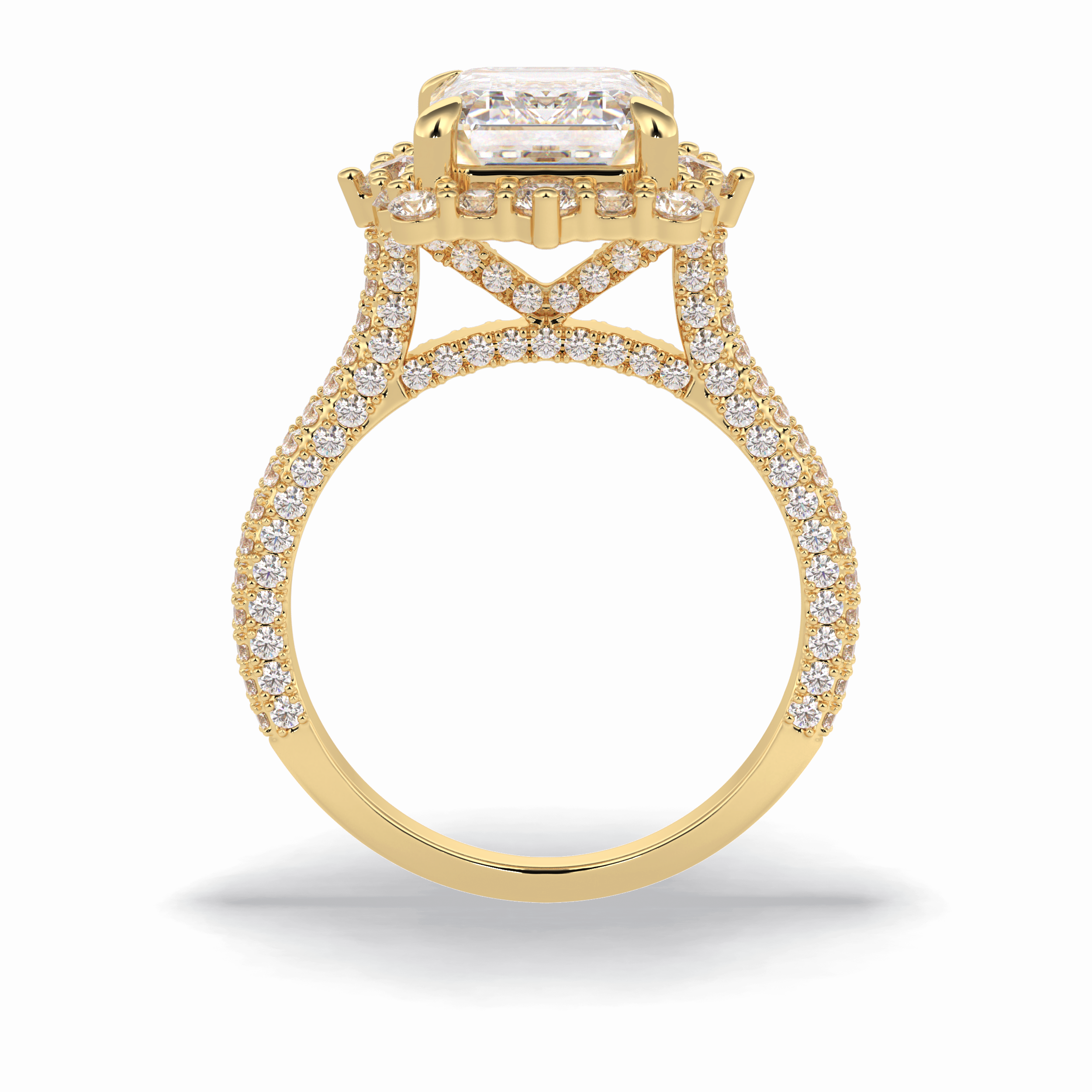 Emerald Cut Halo & Pave Lab Grown Diamond Engagement Ring
