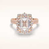 3 CT Emerald Shaped Halo & Pave Moissanite Engagement Ring
