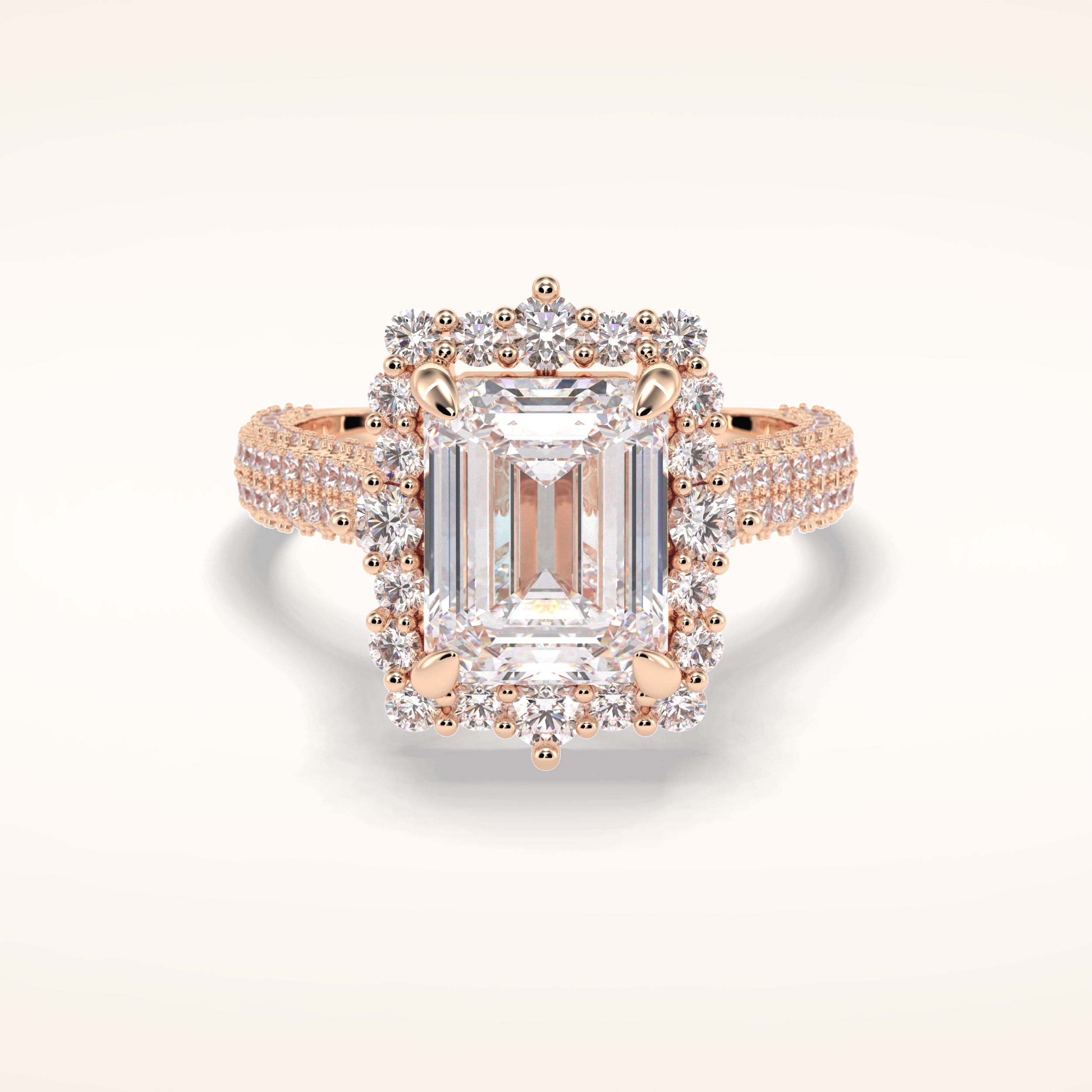 3 CT Emerald Shaped Halo & Pave Moissanite Engagement Ring