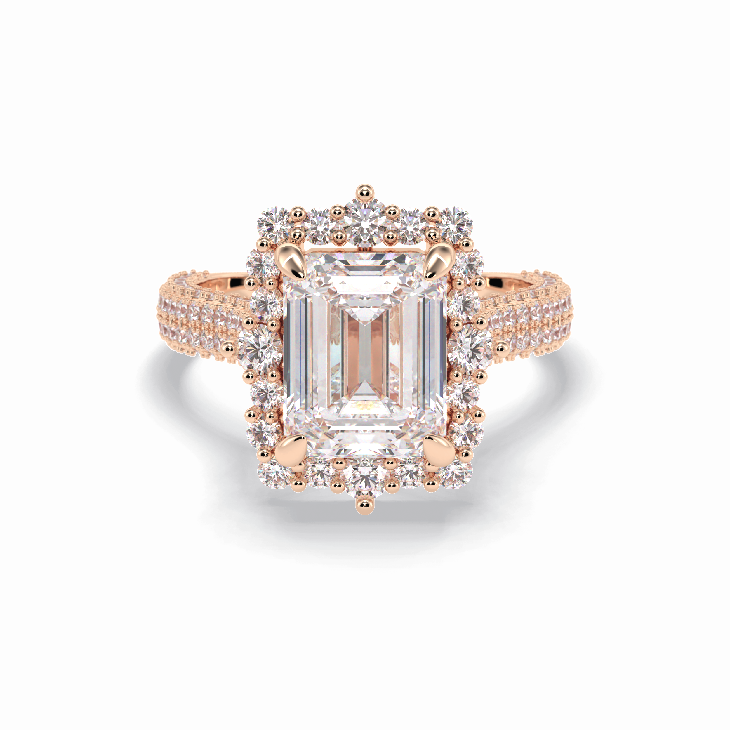 Emerald Cut Halo & Pave Lab Grown Diamond Engagement Ring