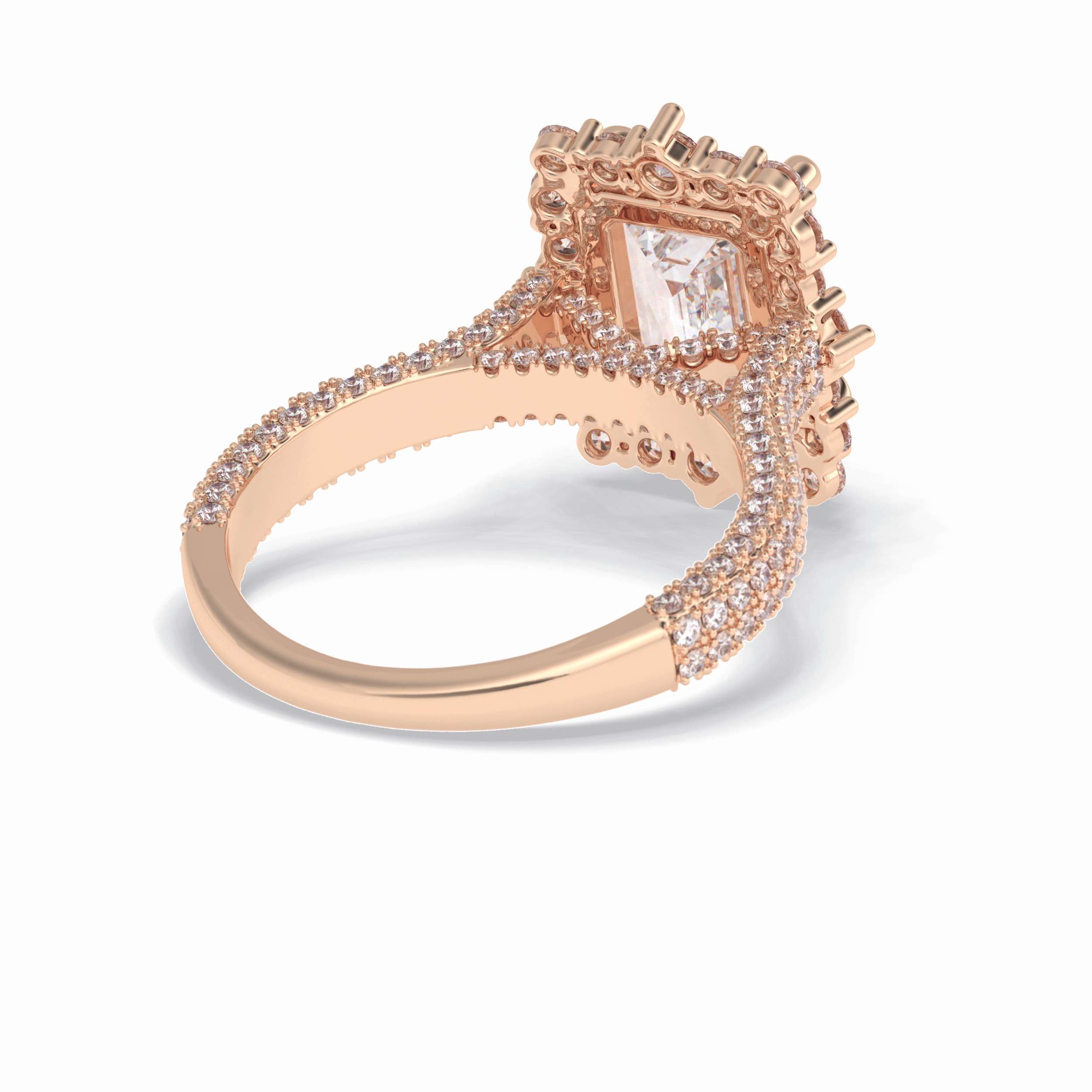 Emerald Cut Halo & Pave Lab Grown Diamond Engagement Ring