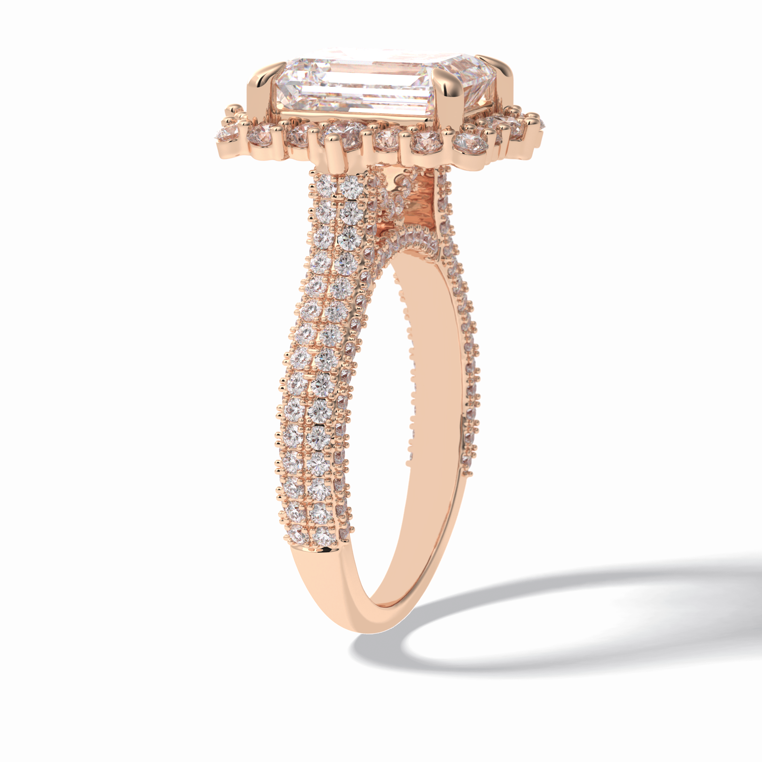 Emerald Cut Halo & Pave Lab Grown Diamond Engagement Ring