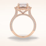 3 CT Emerald Shaped Halo & Pave Moissanite Engagement Ring