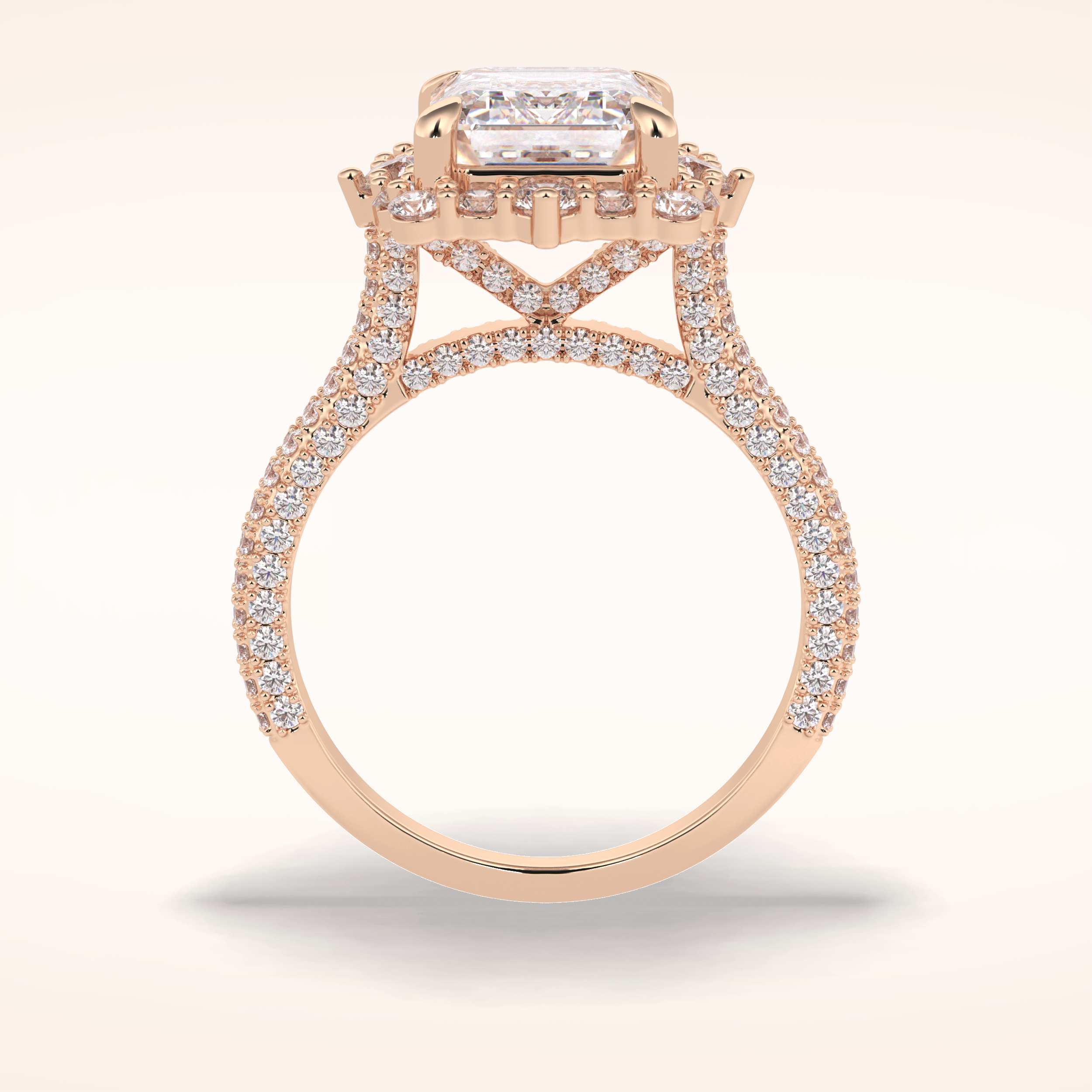 3 CT Emerald Shaped Halo & Pave Moissanite Engagement Ring