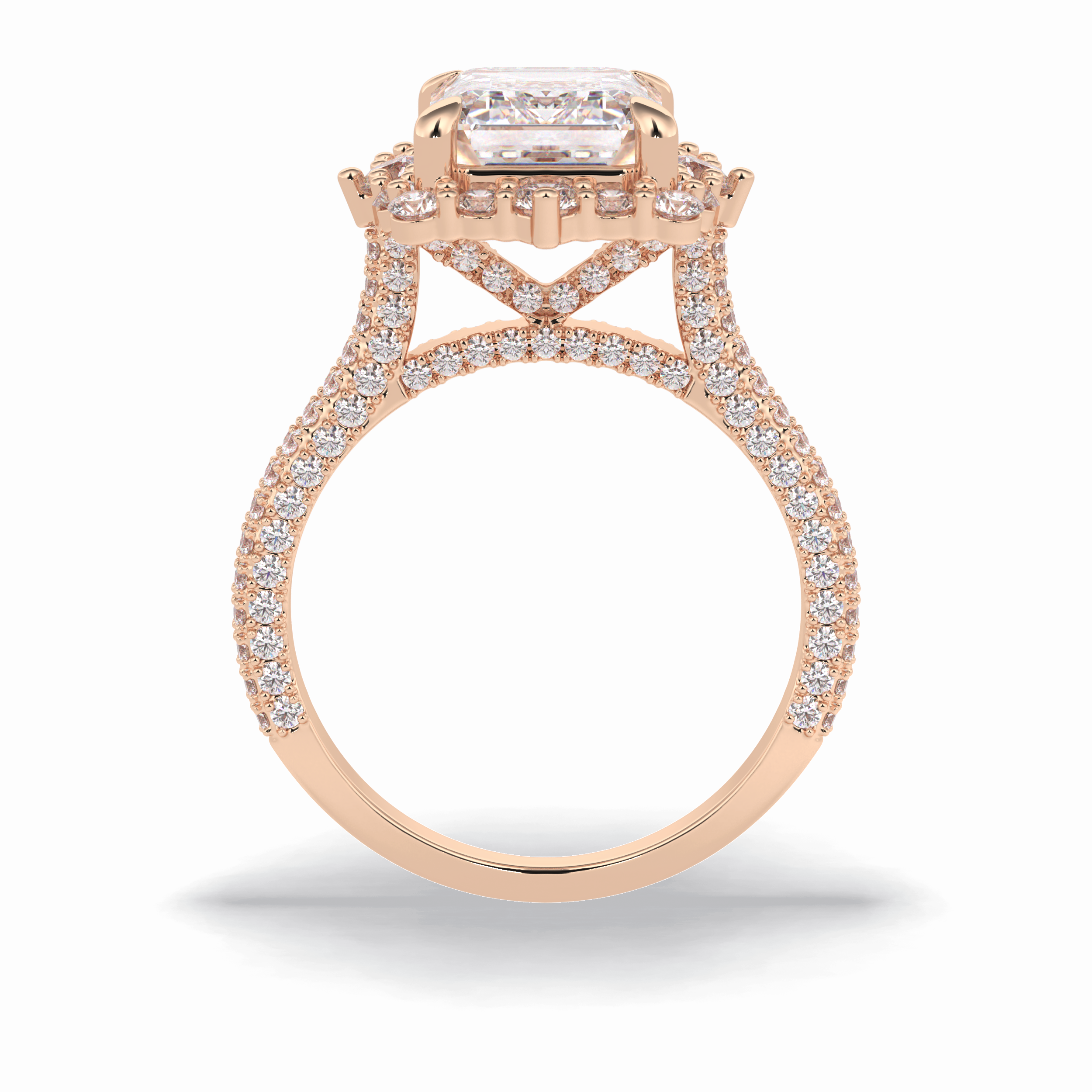 Emerald Cut Halo & Pave Lab Grown Diamond Engagement Ring