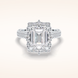3 CT Emerald Shaped Halo & Pave Moissanite Engagement Ring