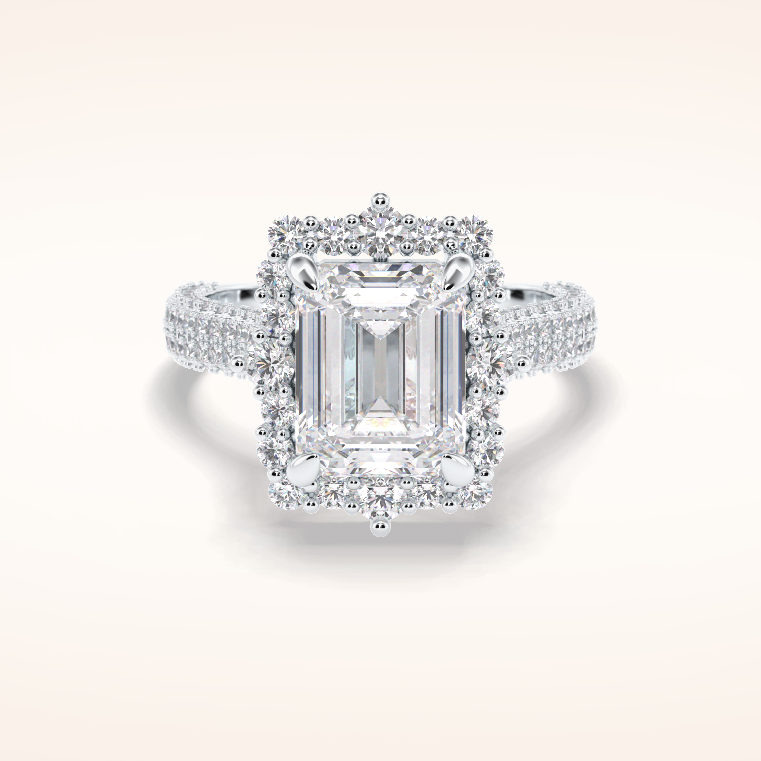 3 CT Emerald Shaped Halo & Pave Moissanite Engagement Ring
