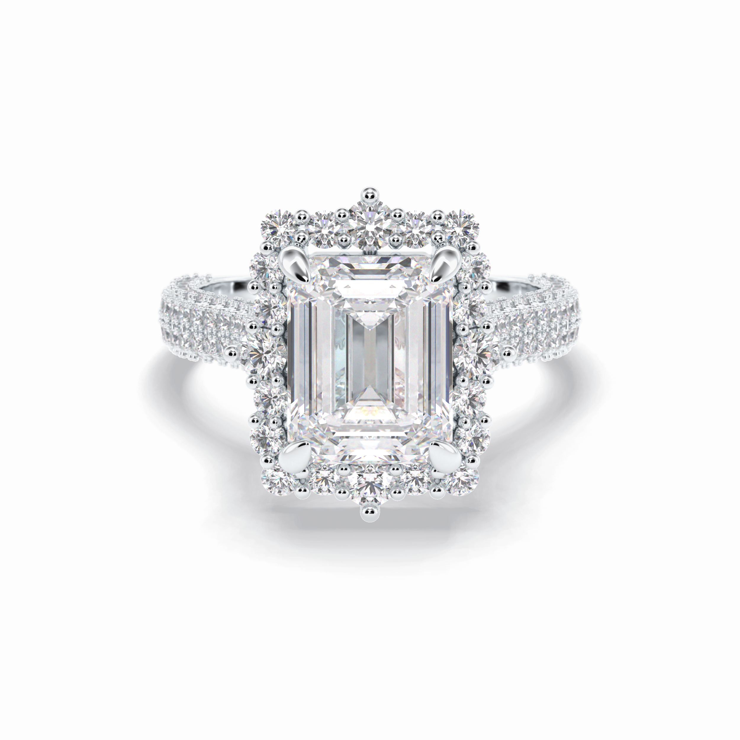 Emerald Cut Halo & Pave Lab Grown Diamond Engagement Ring