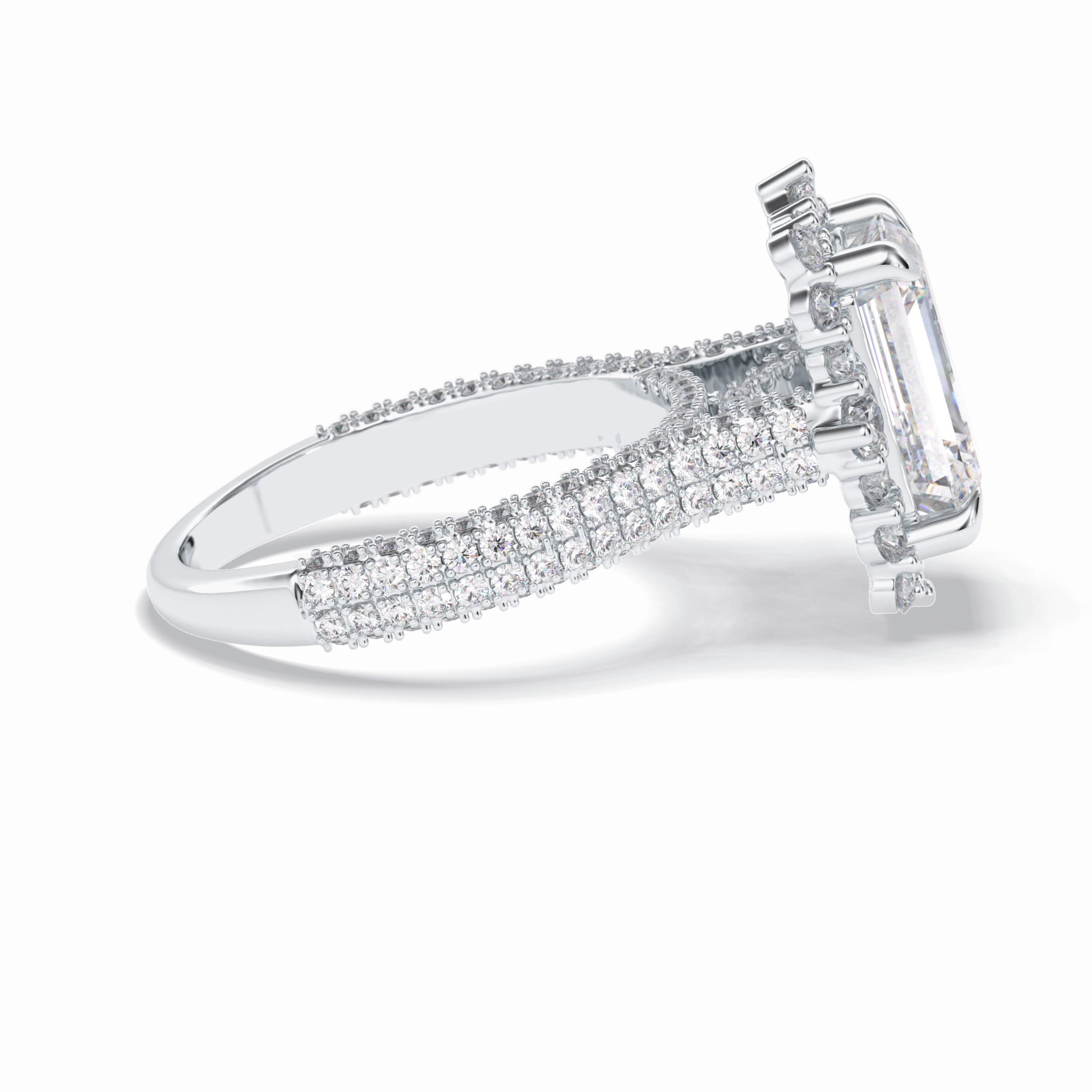 Emerald Cut Halo & Pave Lab Grown Diamond Engagement Ring