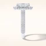 3 CT Emerald Shaped Halo & Pave Moissanite Engagement Ring